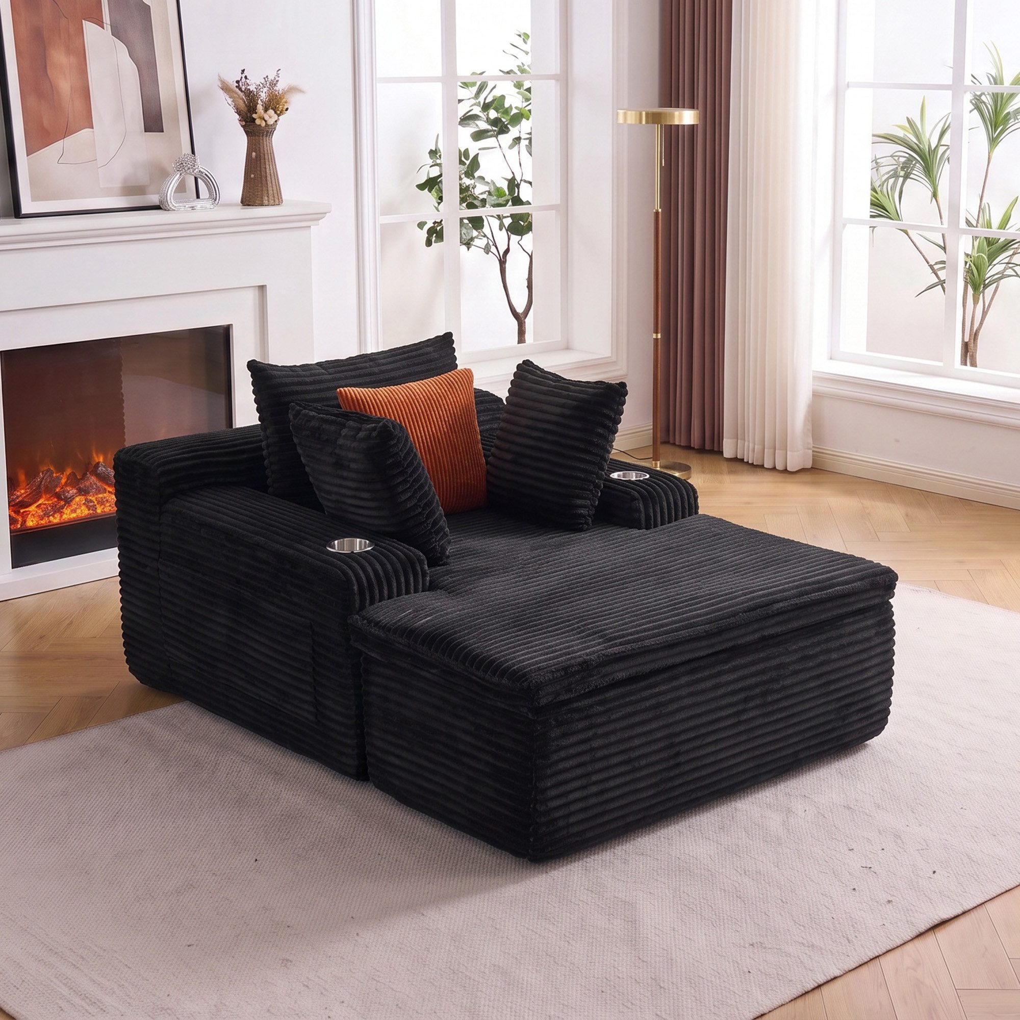 Vankel Schlafsofa Cord Relaxsofa mit 4 Kissen, 1 Kissen als Decke nutzbar, Bequemes Bodensofa mit Deckenfunktion, ohne Montage & flexibel nutzbar, Schlaf Couch
