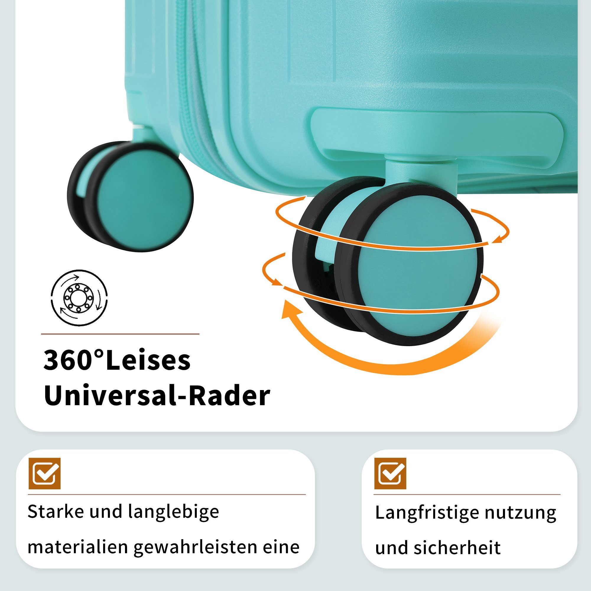 WISHDOR Hartschalen-Trolley Doppelrädern, Hartschalenkofferset Blau-Grün 3-tlg, Innenfächern, Universalrädern, mit mit TSA-Schloss