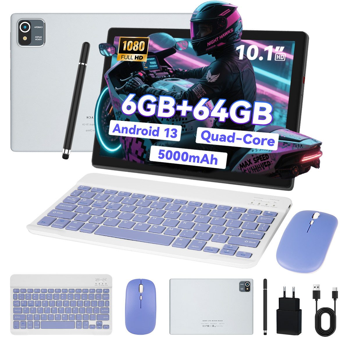 BUFO 10-Zoll-Tablet 6 (2+4)GB+64GB mit Maus, Tastatur und Stylus Tablet (10", 64 GB, Android, WiFi)