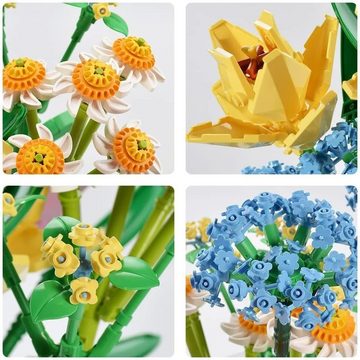 Kunstblume Künstlicher Blumenstrauß Bausteine, Topfblumen Klemmbausteine, GelldG