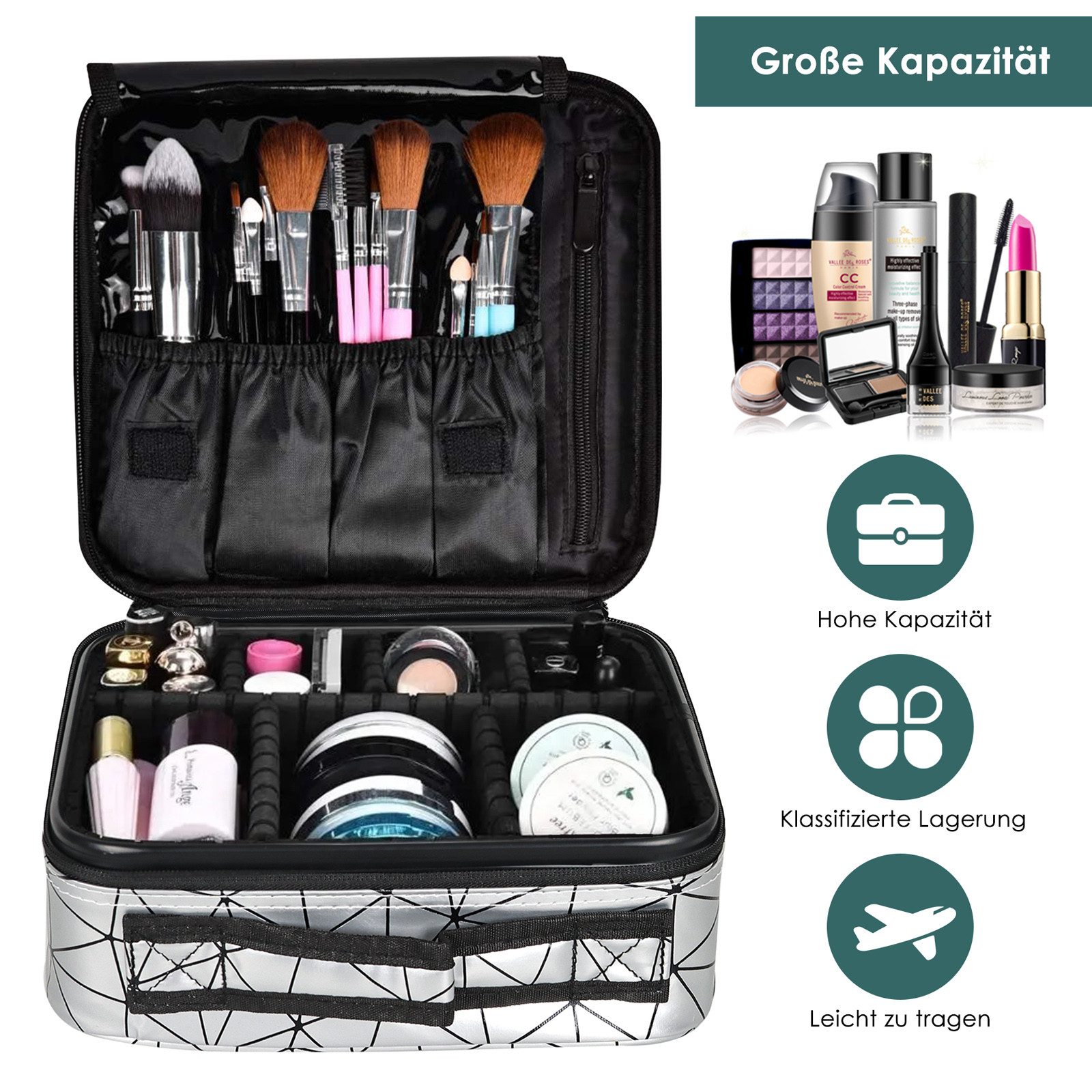 CALIYO Kosmetiktasche Portable Reise Make Up Tasche, Professionelle MakeUp Organizer Tasche, Schmink Aufbewahrung Kosmetische Wasserdicht mit Einstellbaren Teil – Bild 3 von 5