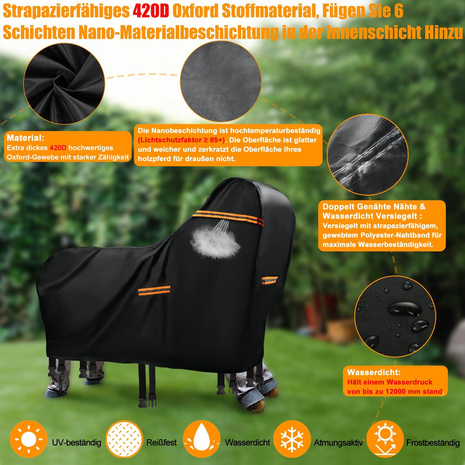 CLTYQ Pferde-Regendecke Abdeckung für Holzpferd Wasserdicht Outdoor, Regendecke für Pferde, 420D Oxford Holzpferd für Draußen Abdeckplanen, UV-beständig