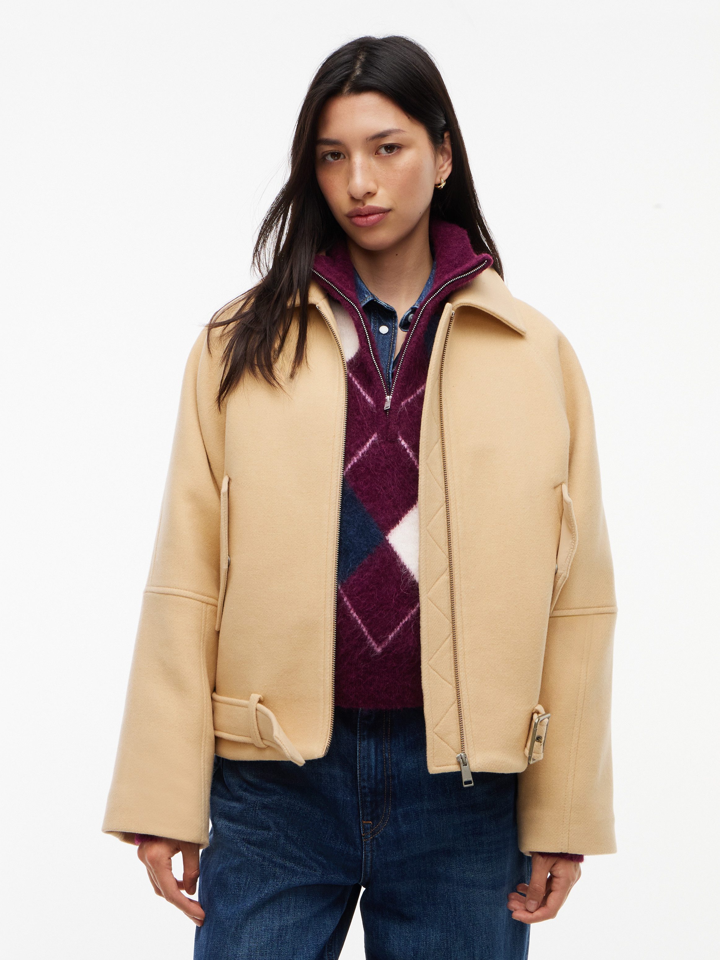 Tommy Jeans Kurzjacke TJW ZIP THRU WOOL JACKET Materialmix, mit Wolle