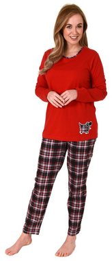 Normann Pyjama Damen Pyjama mit Karohose und süssen Tiermotiv - auch in Übergrößen