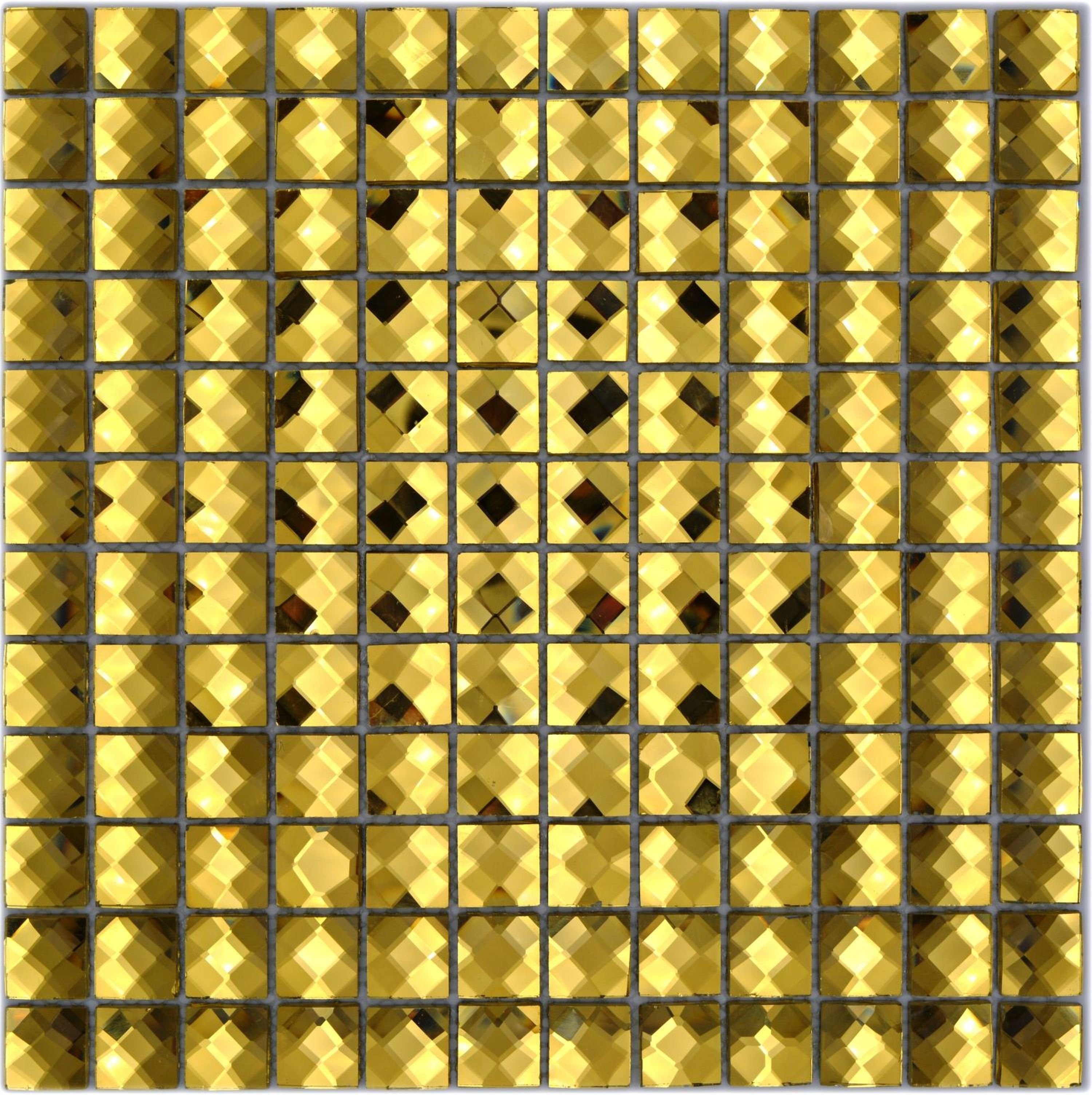 Mosani Glas Wandfliese Quadratisches Glasmosaik Dekorativer Wandverblender Crystal Gold, Mosaikmatten, 10 Mosaikfliesen 