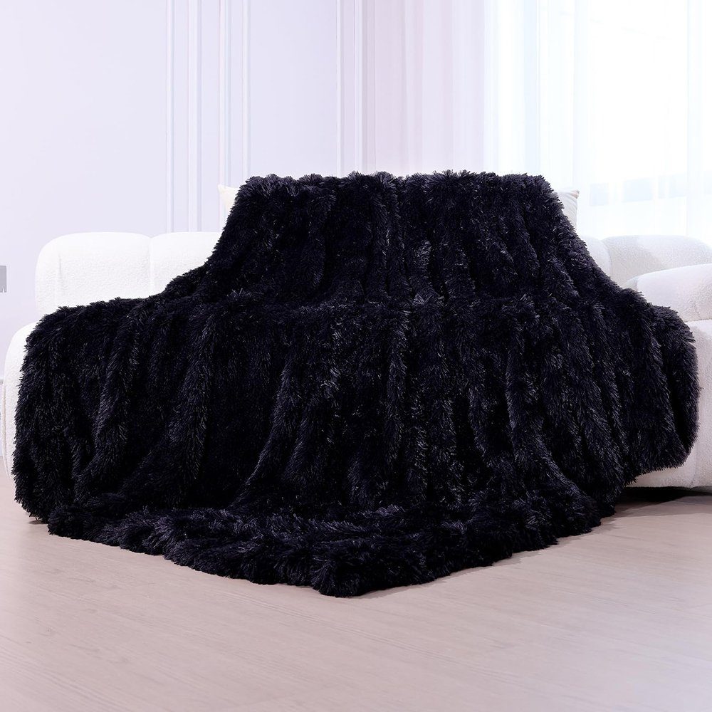 Decke, GelldG & warme Kuscheldecke, schwarz(160*200cm) Cremeweiß, Super Wohndecke Weich