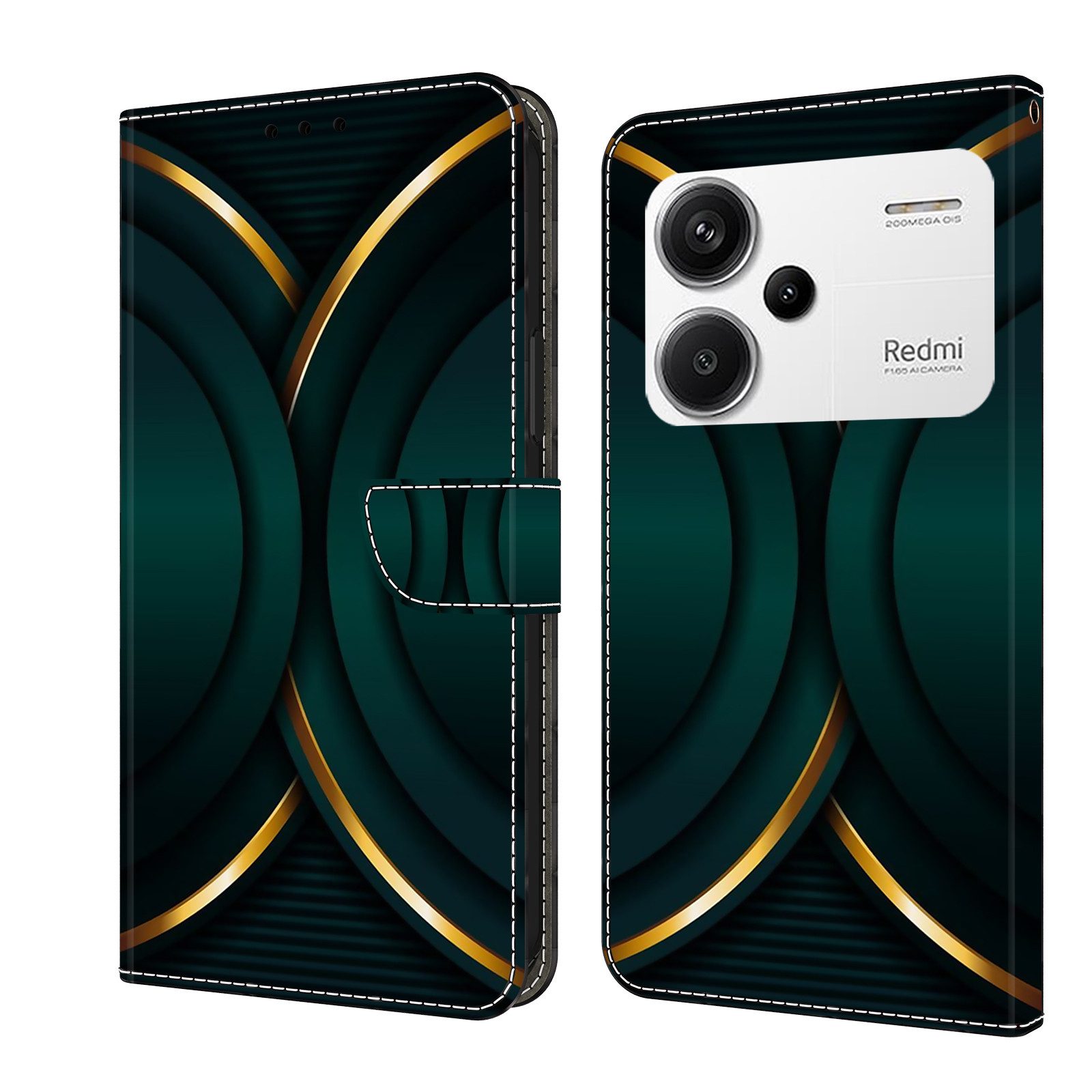 CLM-Tech Handytasche für Xiaomi Redmi Note 13 Pro Plus 5G Hülle aus Kunstleder Klapphülle (goldener Rand Kontur, Handyhülle mit Standfunktion - Wallet Flip Case inklusive Kartenfächer), - Cover mit Magnetverschluss - Redmi Note 13 Pro+ 5G Schutzhülle