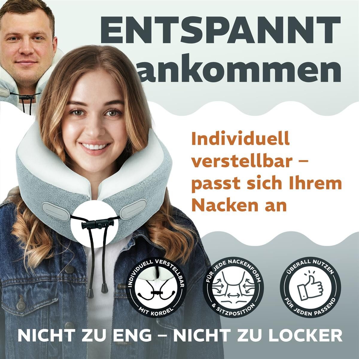 SEI Design Nackenstützkissen Nackenhörnchen - Nackenkissen Flugzeug - Reisekissen aus Memoryschaum, Bezug: Kühlend abnehmbar mit Reißverschluss und Kordel, Reisen, Flügzeug, Bahn, Auto, Büro, mitzunehmen.