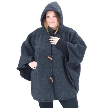 KUNST UND MAGIE Strickcape Strick Poncho+Kapuze Umhang Cape Strickjacke Wolle Jacke Winter Mantel