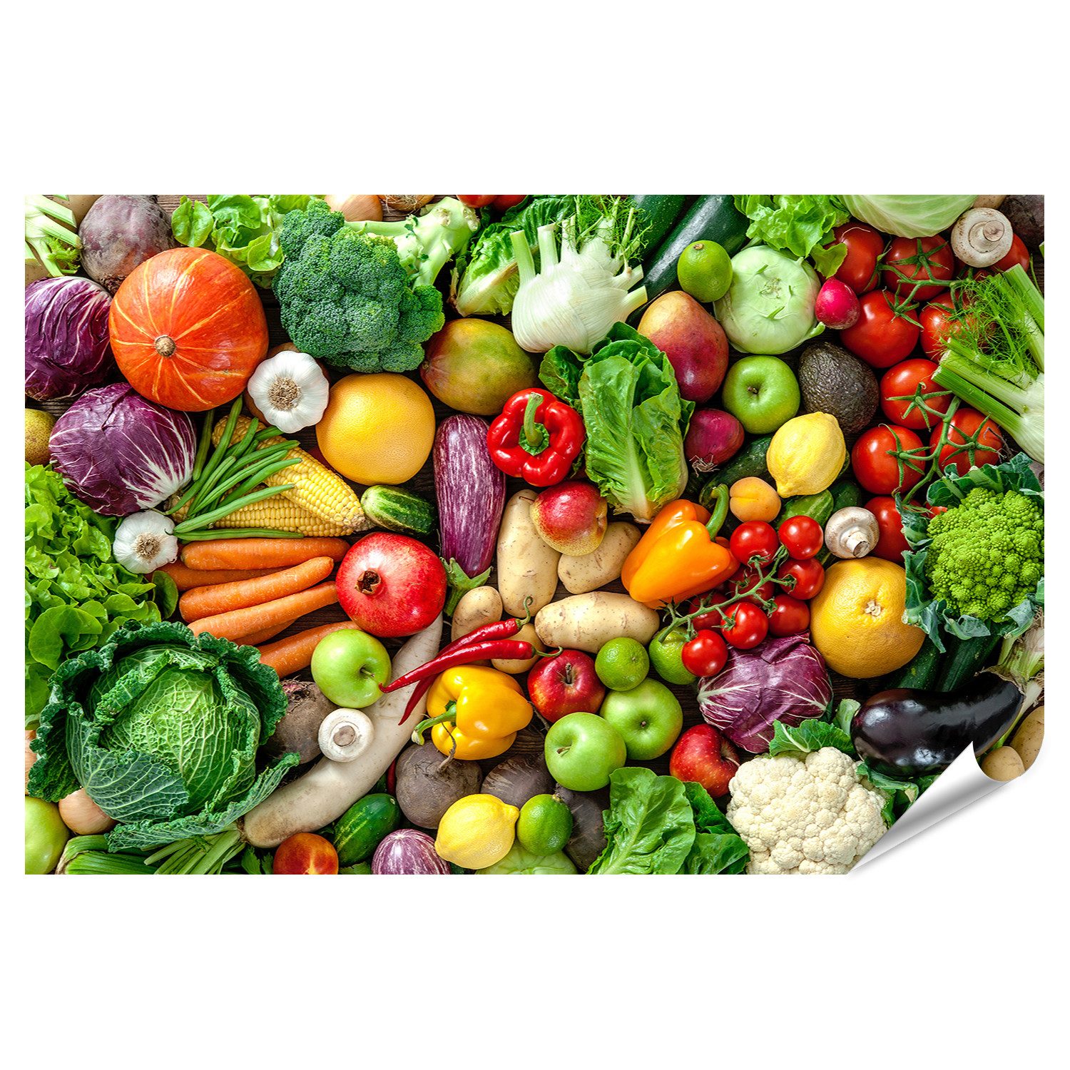 islandburner Poster Bunter Mix aus frischem Obst und Gemüse in leuchtenden Farben Wandbild