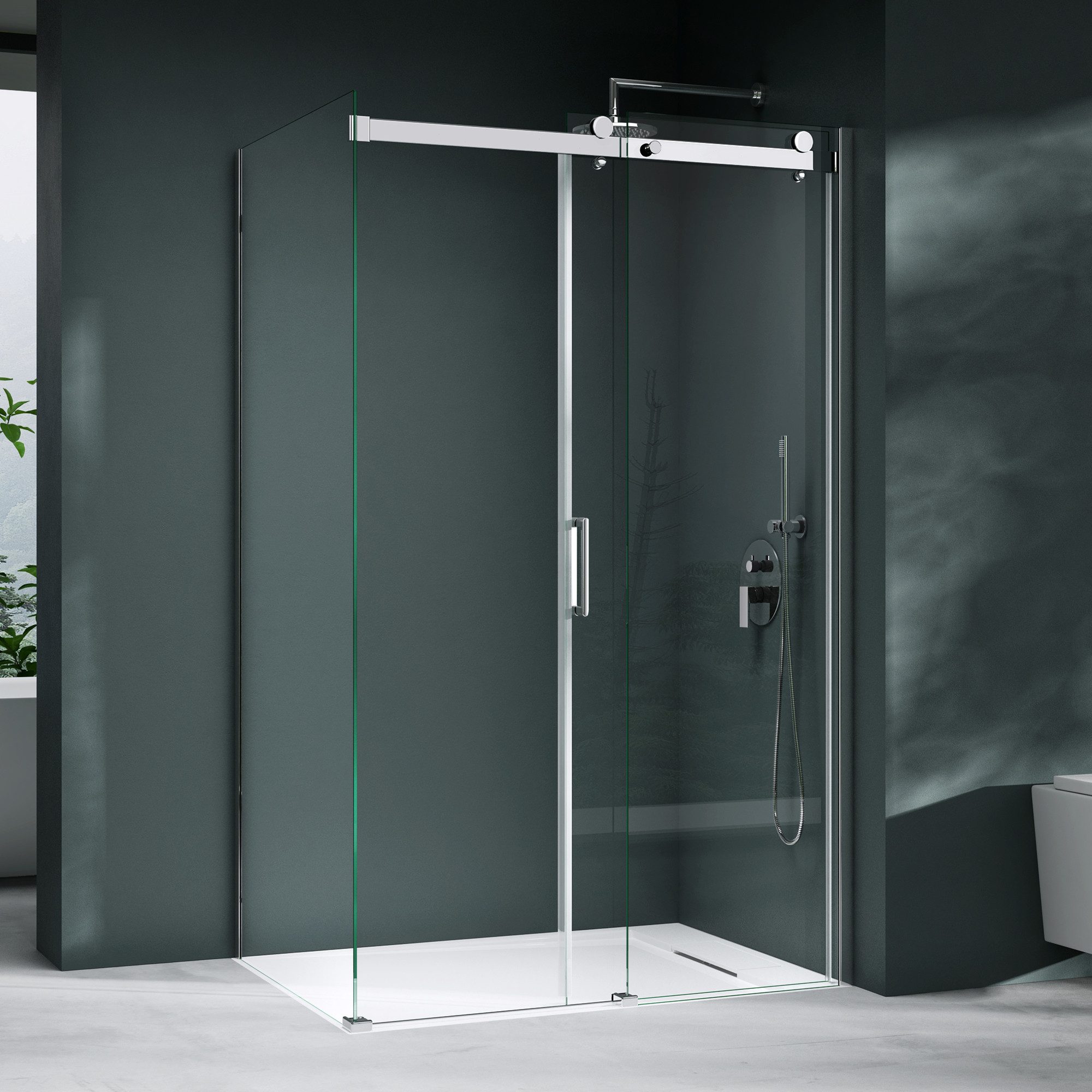 Mai & Mai Eckdusche Duschkabine Schiebetür Duschabtrennung 8mm ESG Nano H:195cm Rav17, BxT: 100x70 cm, Einscheibensicherheitsglas, ebenerdiger Einbau möglich – Bild 4 von 5