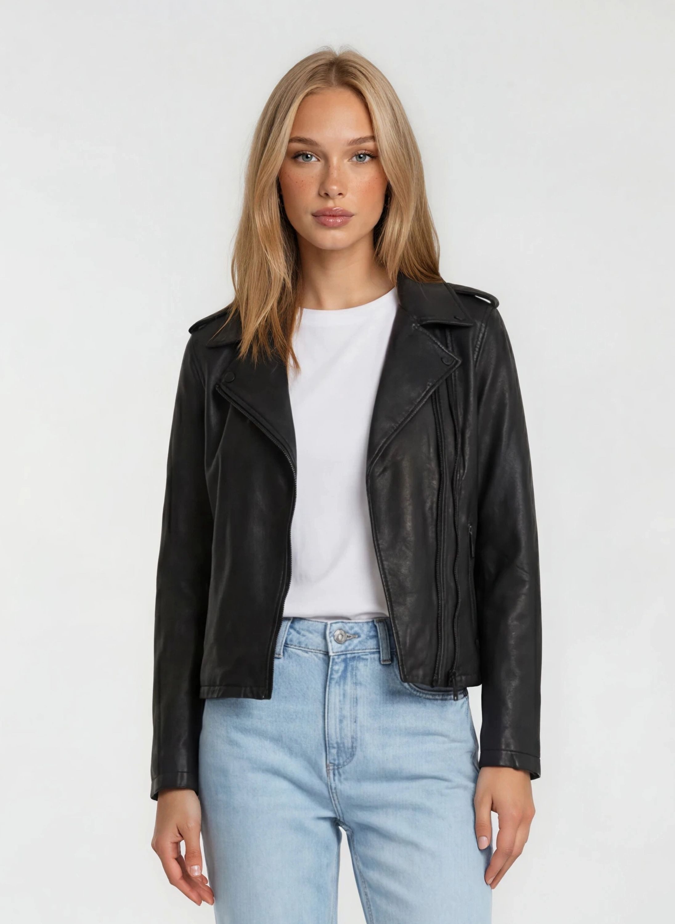 trueprodigy Lederjacke Taja doppelreihiger asymmetrischer Reißverschluss in schwarz