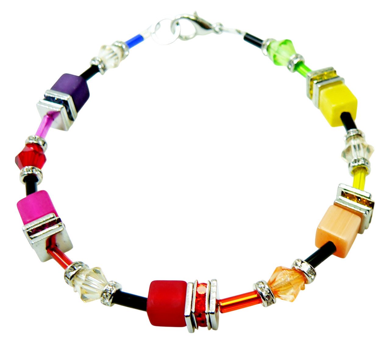 traumschmuck Armband 500i-a Armband Würfel, Cube Cat Eye Polaris Multicolor Kristallglas (incl. Schmuckbox), handgefertigt, Made in Germany