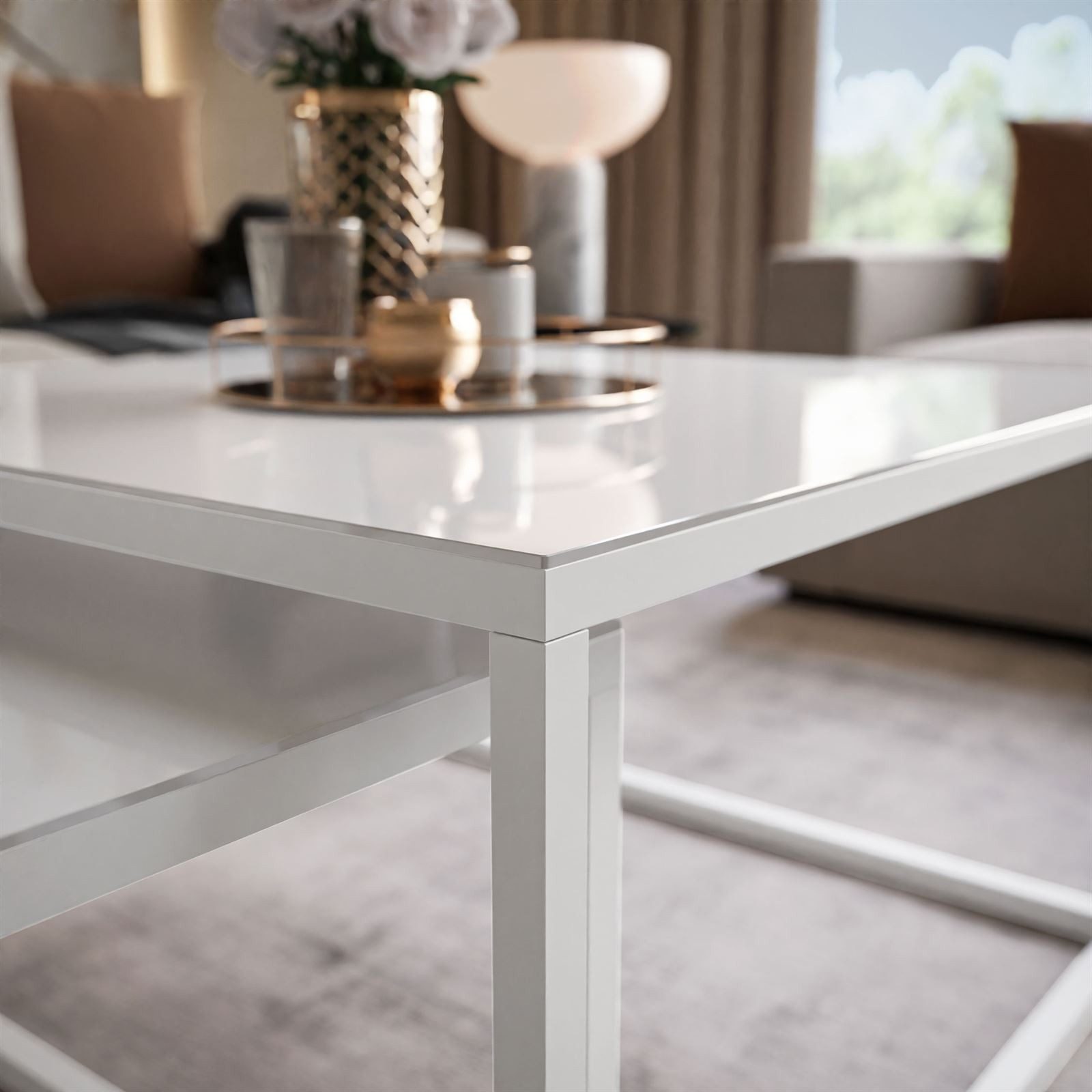 Lookway Couchtisch YOSHI GLASS 2in1 mit schwarzem und weißem Gestell (2er-Set), Breite: 70 cm und 60 cm – Bild 4 von 5