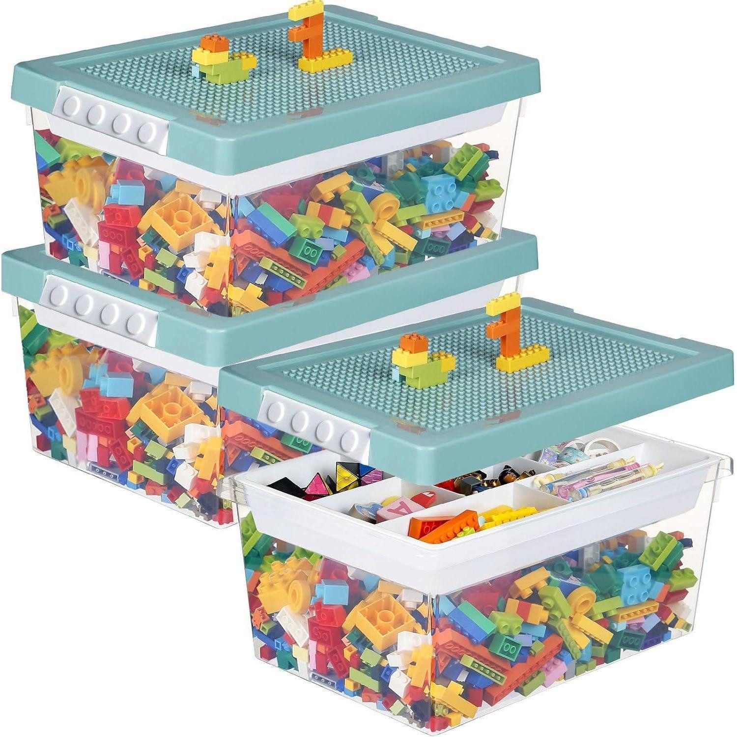 Spielzeugtruhe Aufbewahrungsbox Spielzeug Deckel abnehmbares Tablett PP Blau