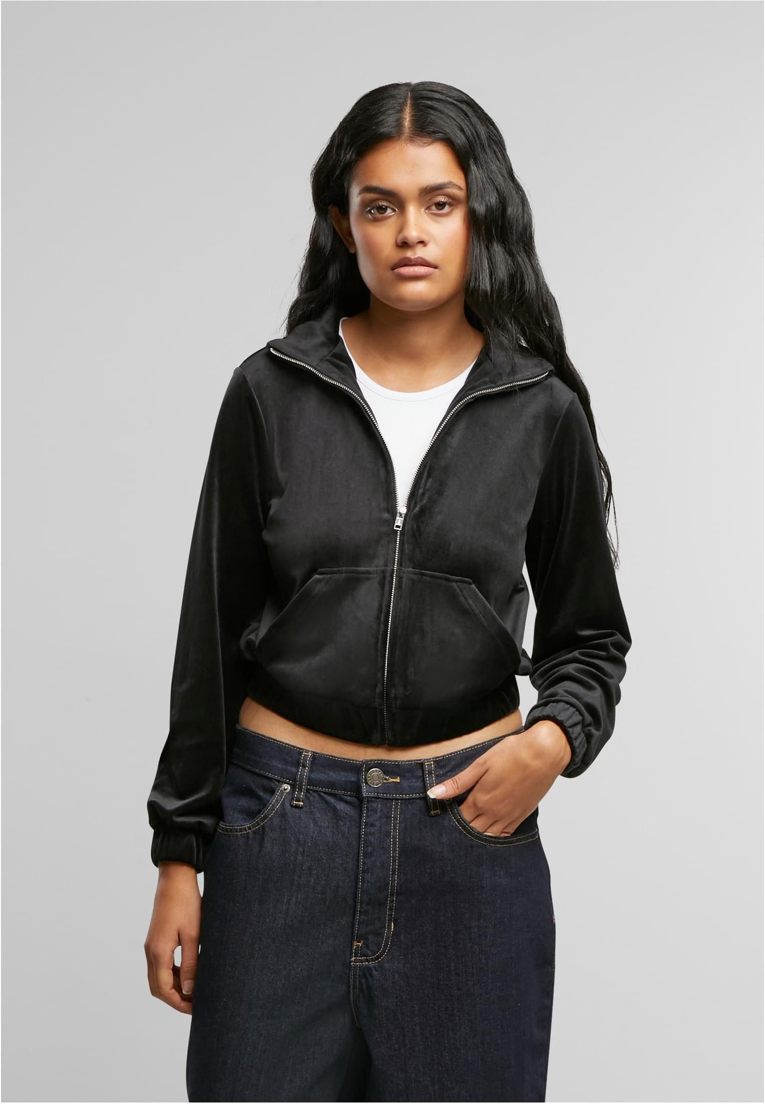URBAN CLASSICS Outdoorjacke Ladies Short Velvet Track Jacket Trainingsjacke Damen