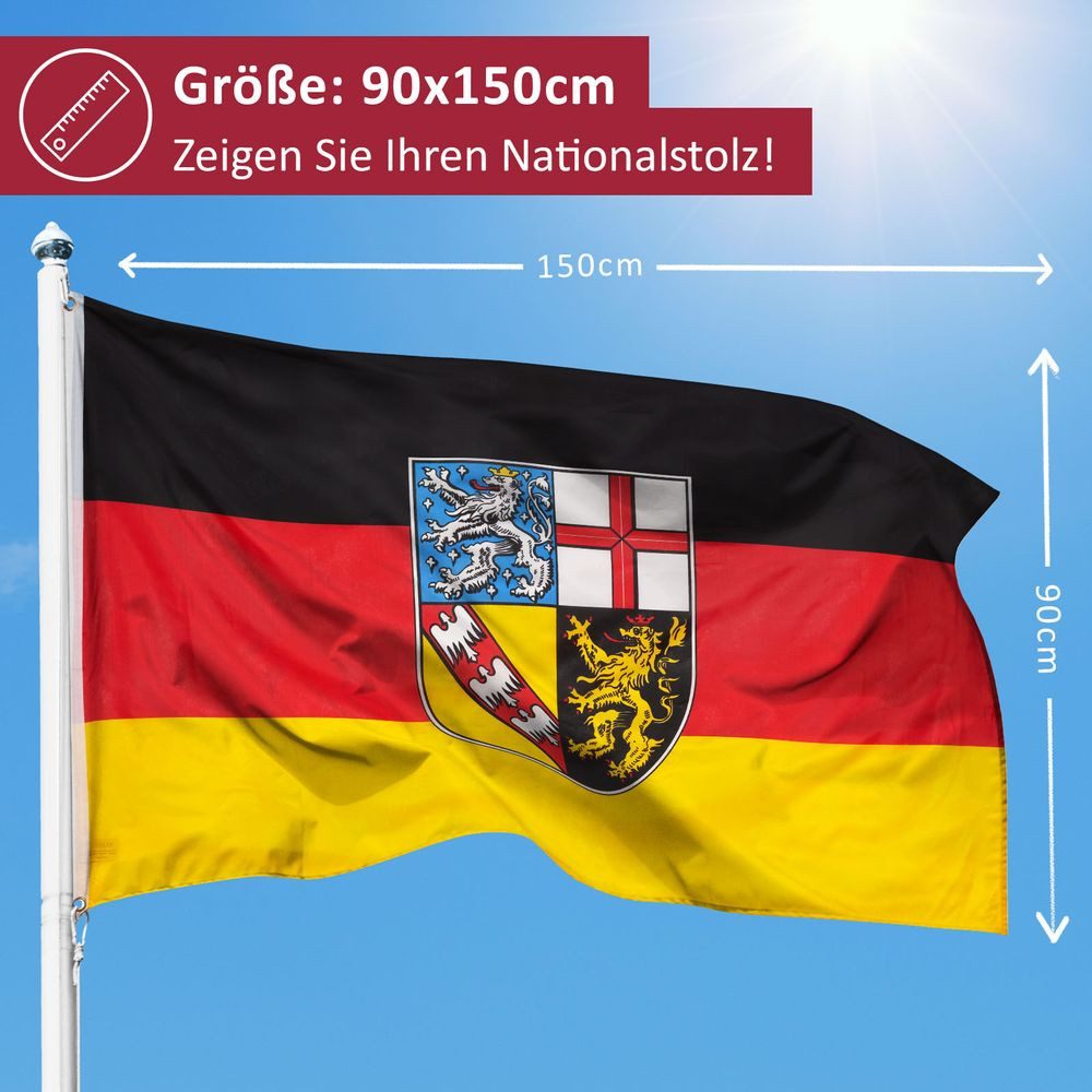 PHENO FLAGS Flagge Saarland Flagge 90 x 150 cm Saarländische Fahne Bundesland (Hissflagge für Fahnenmast), Inkl. 2 Messing Ösen
