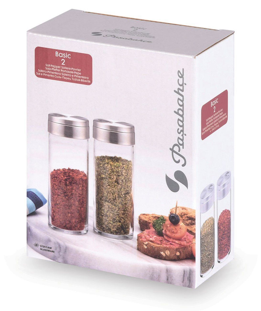 Pasabahce Gewürzstreuer 2er Gewürzstreuer-Set Salz, Pfeffer aus Glas und Edelstahl 160 ml, (2-tlg)