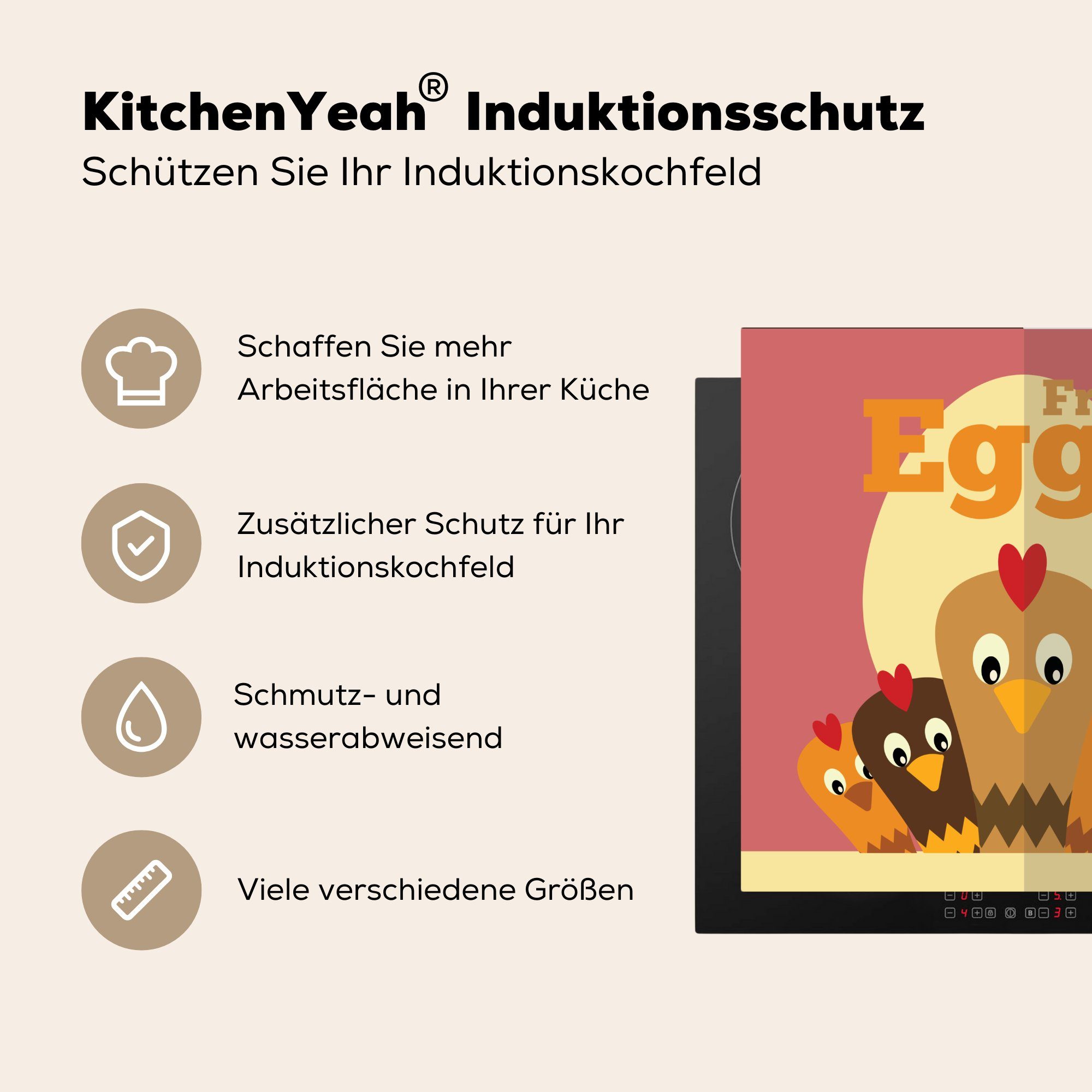 MuchoWow Herdblende-/Abdeckplatte Bauernhof Arbeitsplatte Hühner cm, küche - für Zitate, (1 Vinyl, Ceranfeldabdeckung, tlg), - 78x78