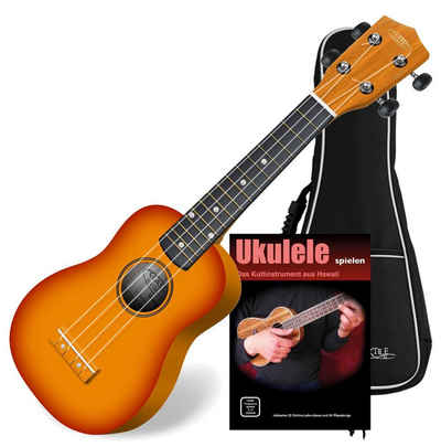 Classic Cantabile Ukulele Sopranukulele (Ukulele, Uke, 15 Bünde, leichtgängige Gitarrenmechanik), Komplett Set, Set inkl. Gigbag und Ukulelen-Schule