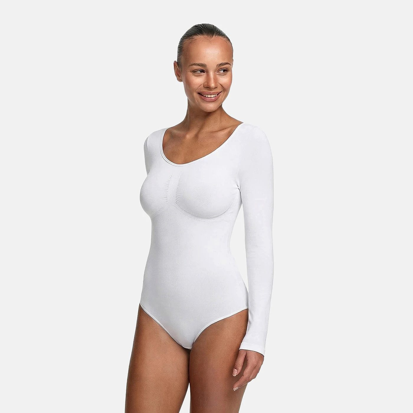 cfab Shaping-Body Bodysuit Sculpting Shapewear Longsleeve mit String-Weiß-5XL (1-tlg)