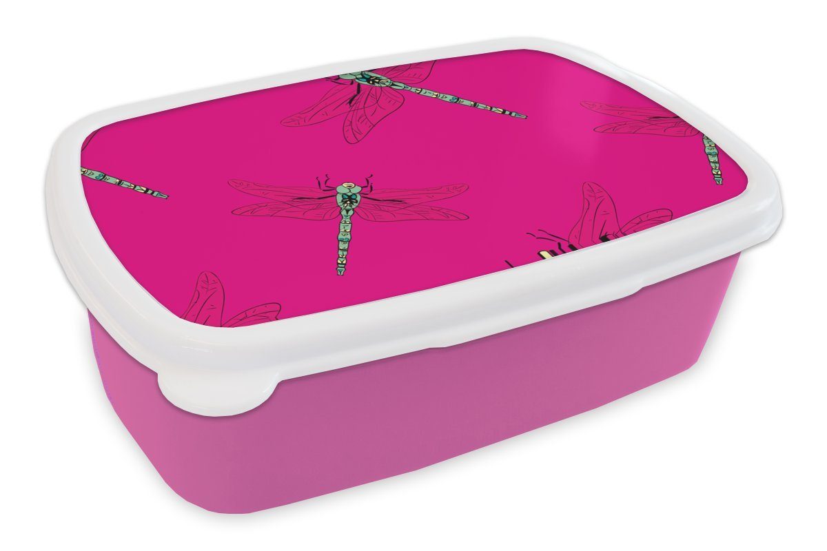 Brotbox Mädchen für - Mädchen, Snackbox, - Insekten - - - Brotdose - Lunchbox Libelle Kunststoff MuchoWow Kunststoff, rosa Kinder, (2-tlg), Muster -, Kinder Erwachsene, Mädchen Kinder