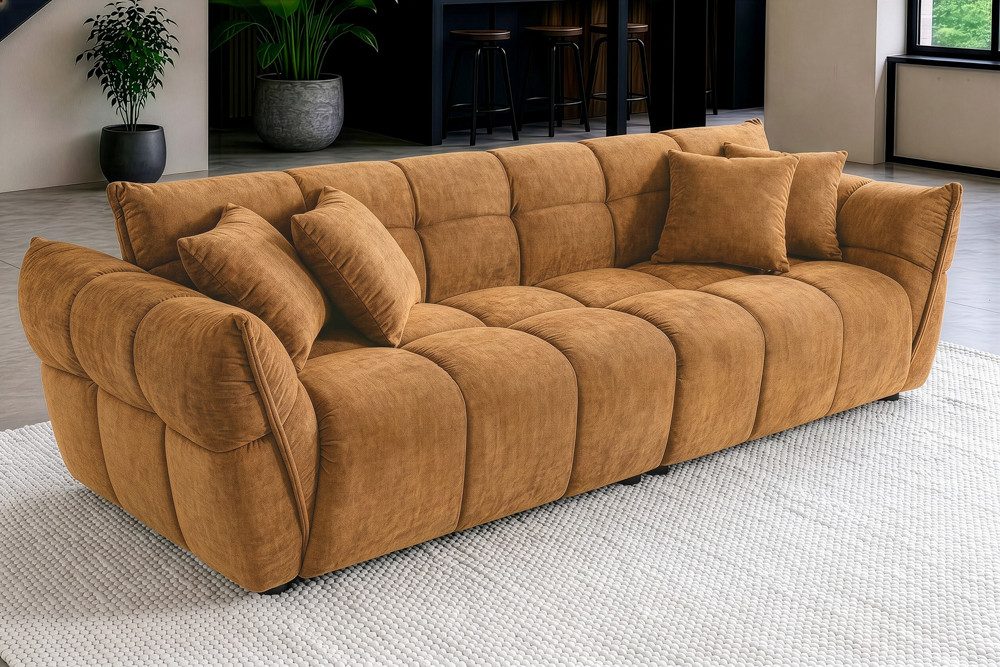 riess-ambiente 3-Sitzer CLOUD 260cm senfgelb - Samt, XXL Couch, inkl. 4 Kissen, Nosagefederung, Einzelartikel 1 Teile, Bigsofa im Modern Design - ideal für Wohn- und Esszimmer oder TV-Ecke