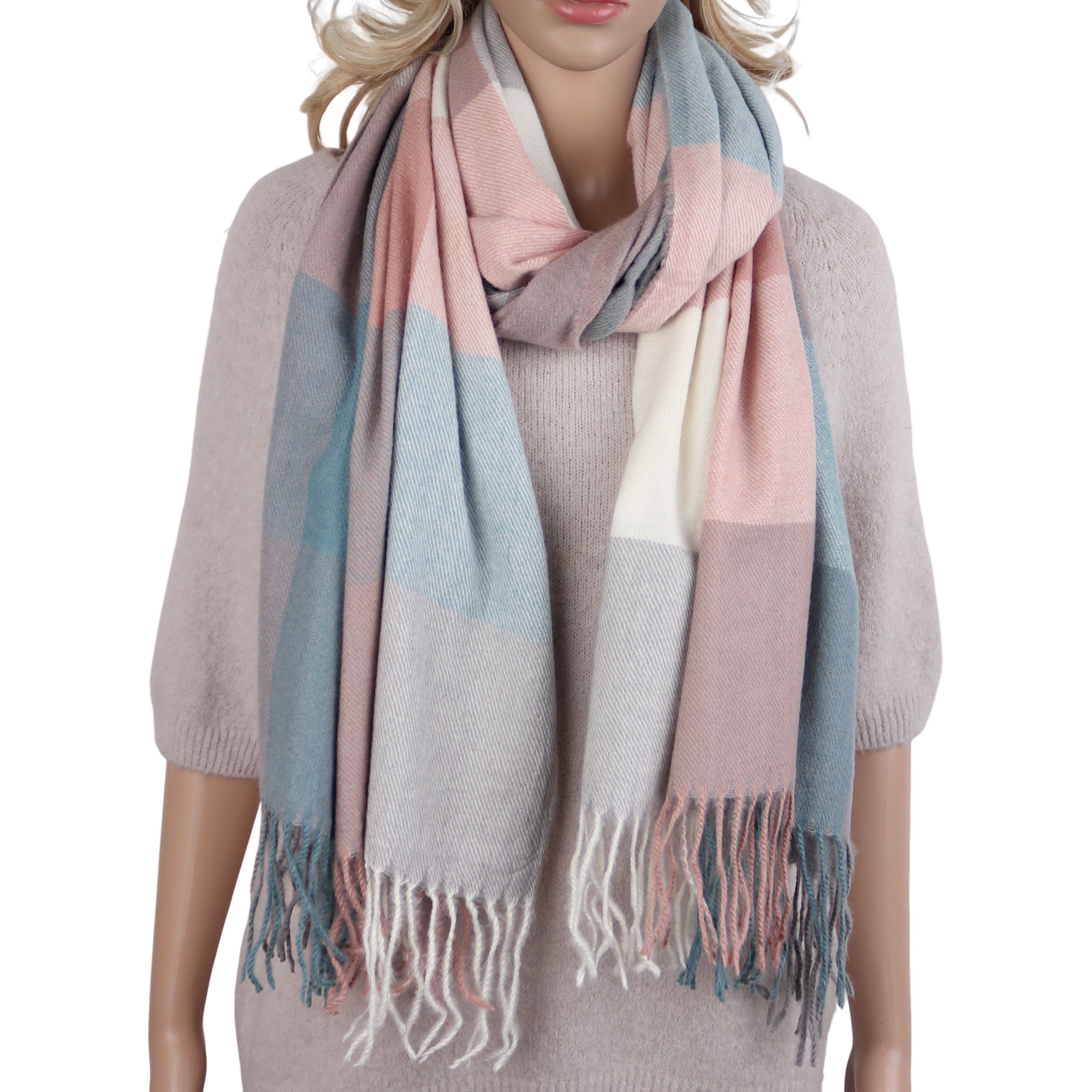 MIRROSI Modeschal weicher und warmer karierter Schal mit Fransen, 70x180cm, günstig online kaufen
