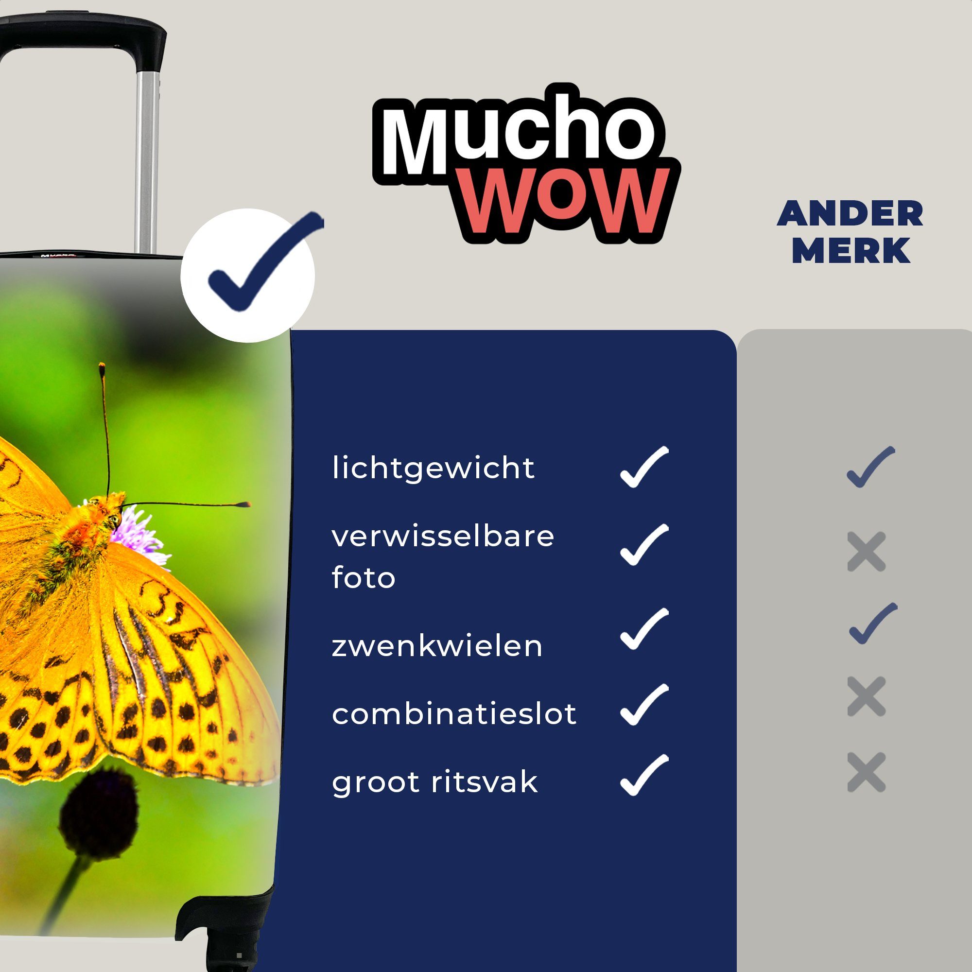 MuchoWow Handgepäckkoffer Schmetterling - Tiger 4 mit Ferien, rollen, Rollen, Reisekoffer Reisetasche Trolley, Handgepäck für - Blume