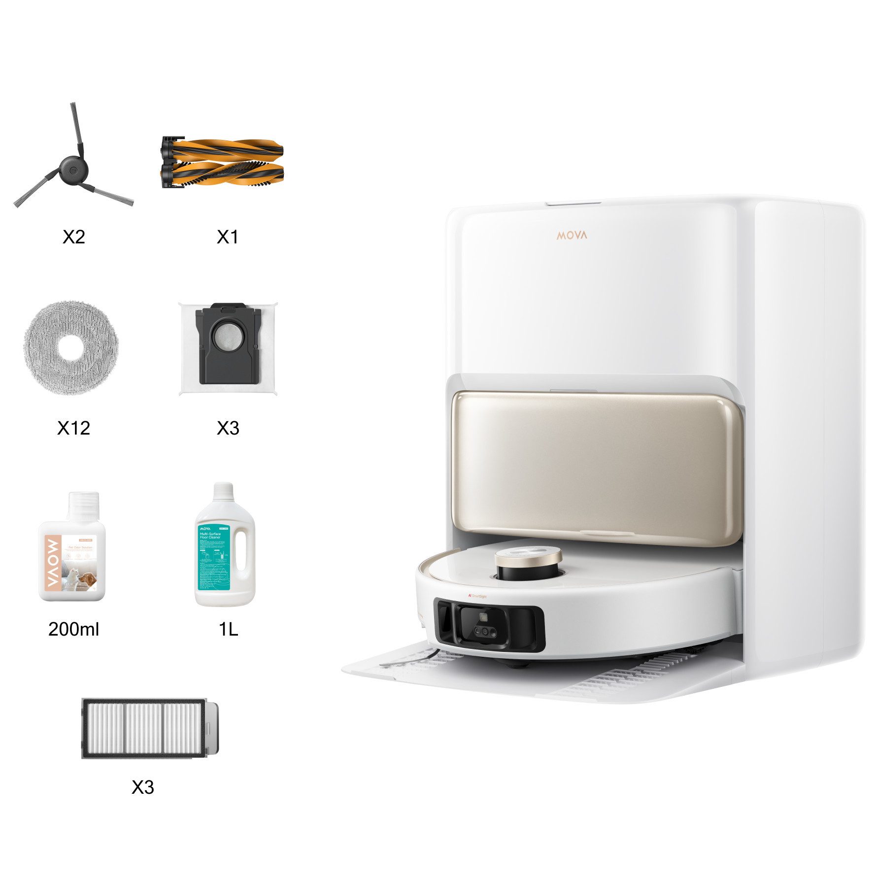 Mova Saugroboter mit Wischfunktion MOVA V50 Ultra Complete, 700 W, mit Beutel, 24.000Pa Saugkraft, Hindernisüberwindung, 50°C Wischwasser, 180m²