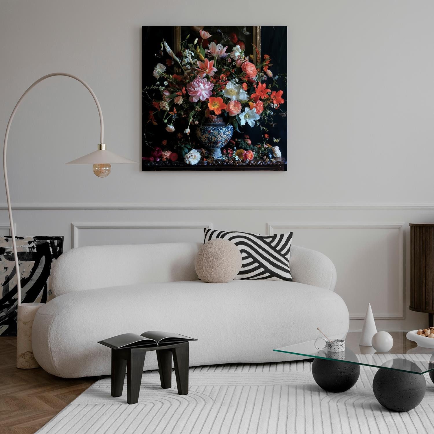 queence Leinwandbild Blumenstrauß, Blumen, Blumenbilder, Gemälde, Kunst, Pflanzen, Pflanzenbilder, Romantisch, Stillleben, Vasen, Vasen & Töpfe (1 St), Premium-Leinwandstoff, Handarbeit aus Deutschland