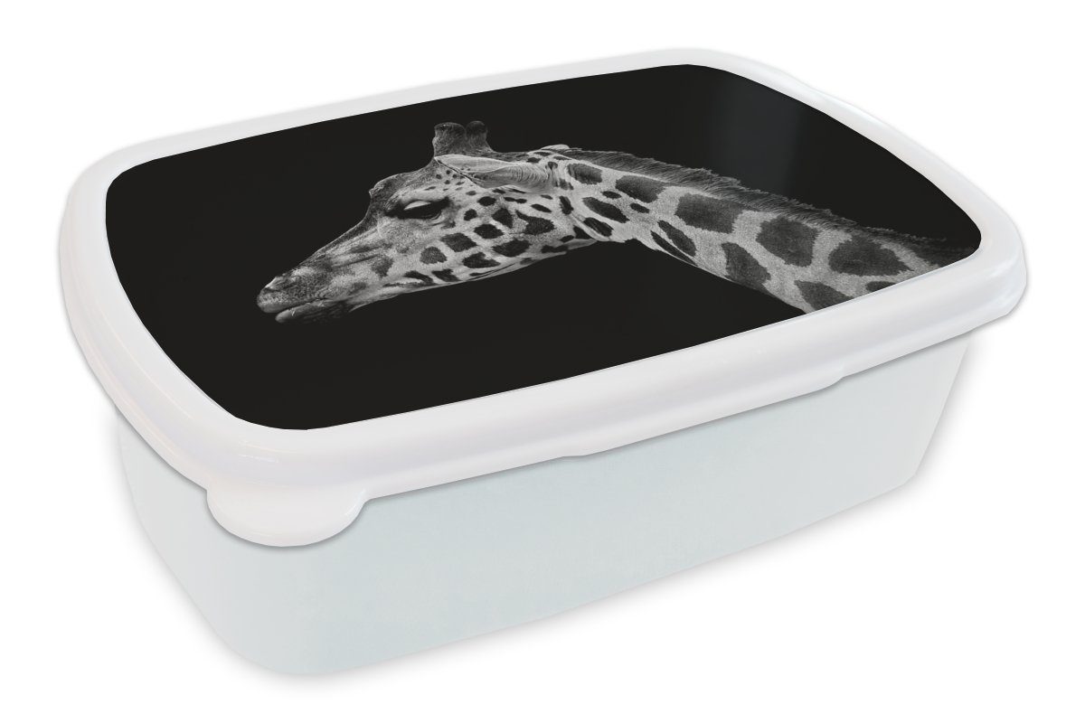 MuchoWow Lunchbox Tiere - Giraffe - Schwarz - Weiß, Kunststoff, (2-tlg), Brotbox für Kinder und Erwachsene, Brotdose, für Jungs und Mädchen