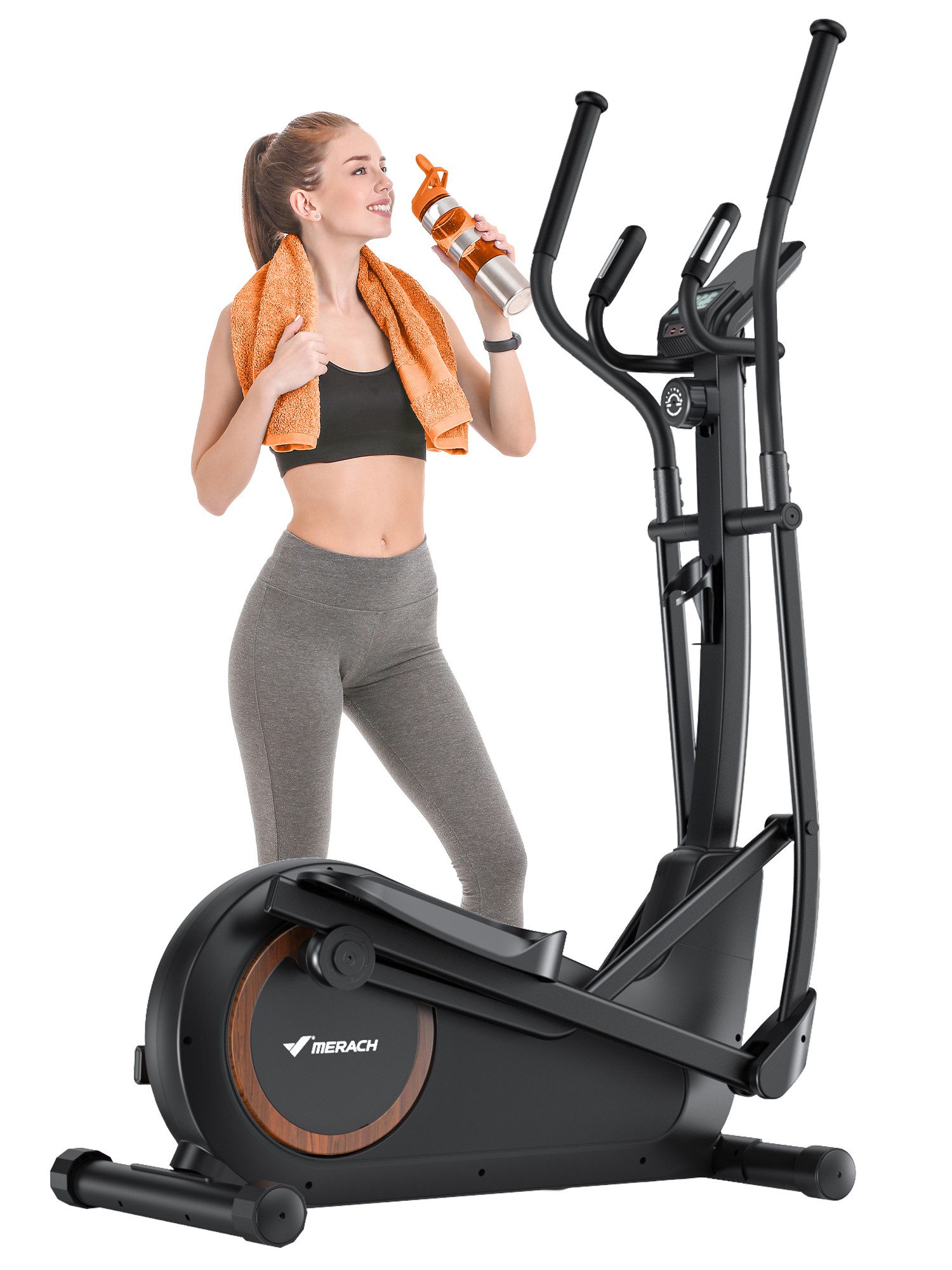 MERACH Crosstrainer Ellipsentrainer für Zuhause bis 150 kg, Heimtrainer (16 Widerstandstufen, mit Bluetooth, Tablet-Halter, eigener APP, 42cm Schrittlänge, Kinomap kompatibel, LCD-Display, Magnetwiderstand), leise, 6kg Schwungrad, effektives Ausdauertraining, Heimfitness