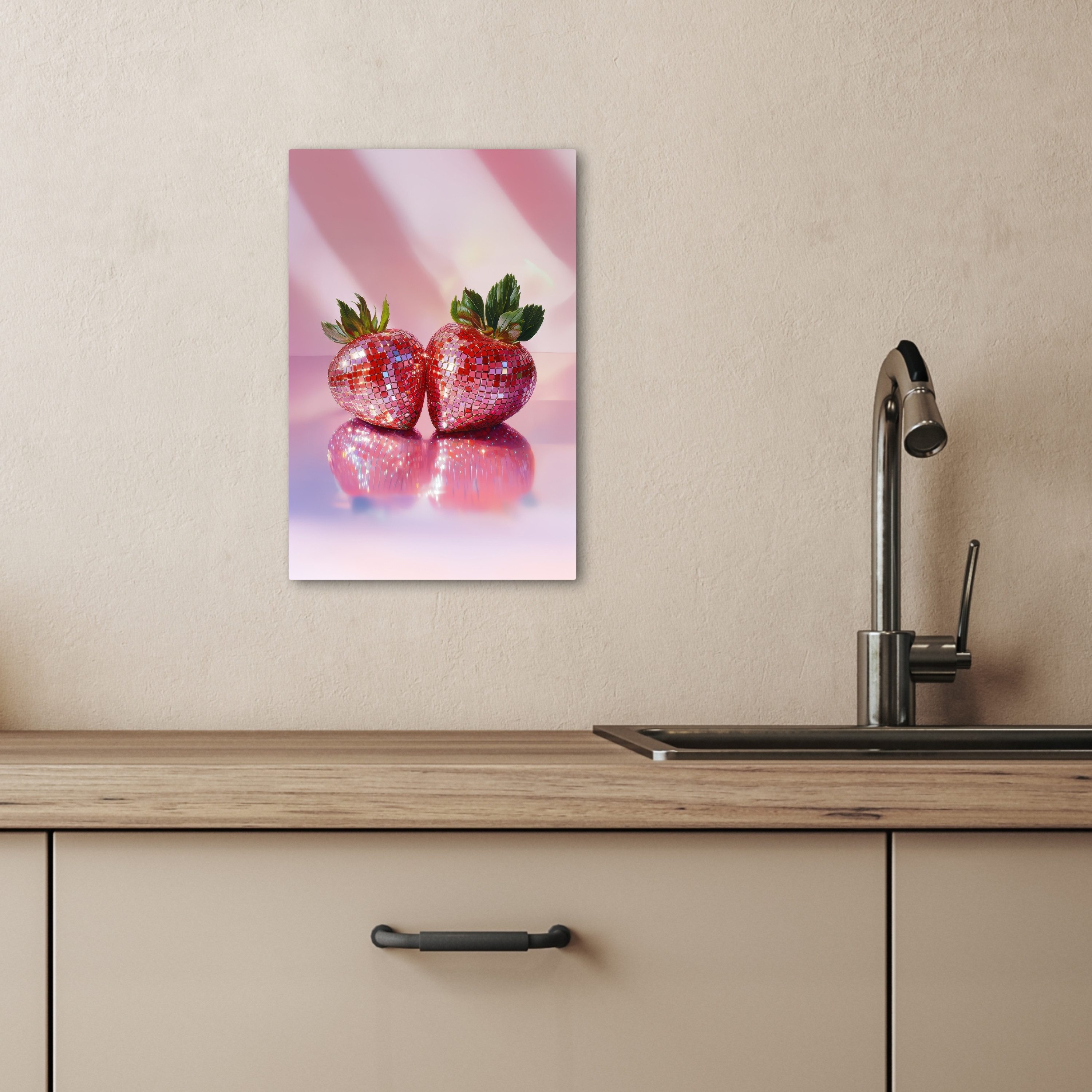 OneMillionCanvasses® Leinwandbild Disco - Obst - Glitzer - Erdbeere, Fotodruck (1 St), Wandbilder für Esszimmer, Wanddeko Bilder Küche 20x30 cm