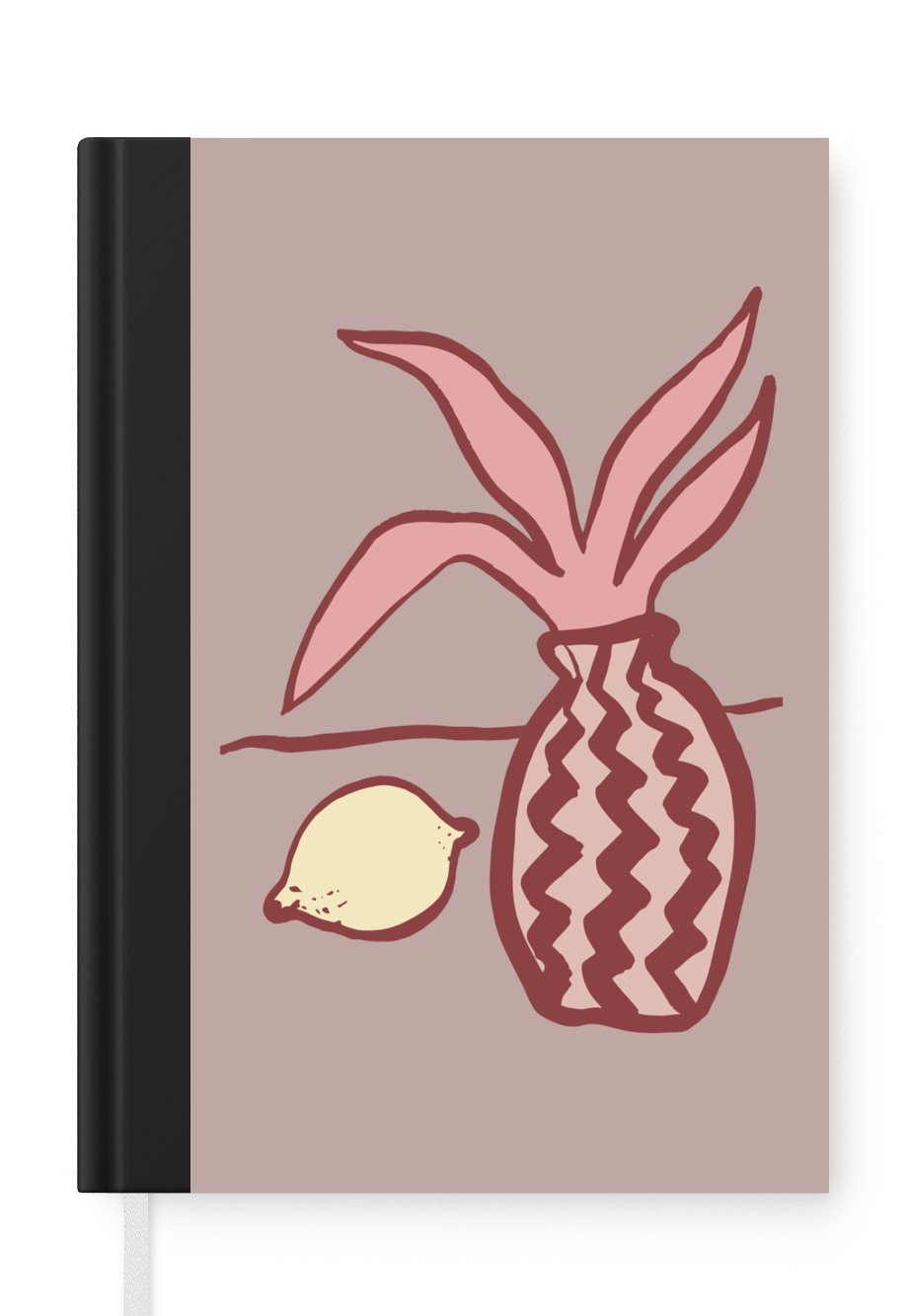 MuchoWow Notizbuch Vase - Pflanze - Zitrone - Pastell - Frucht, Journal, Merkzettel, Tagebuch, Notizheft, A5, 98 Seiten, Haushaltsbuch