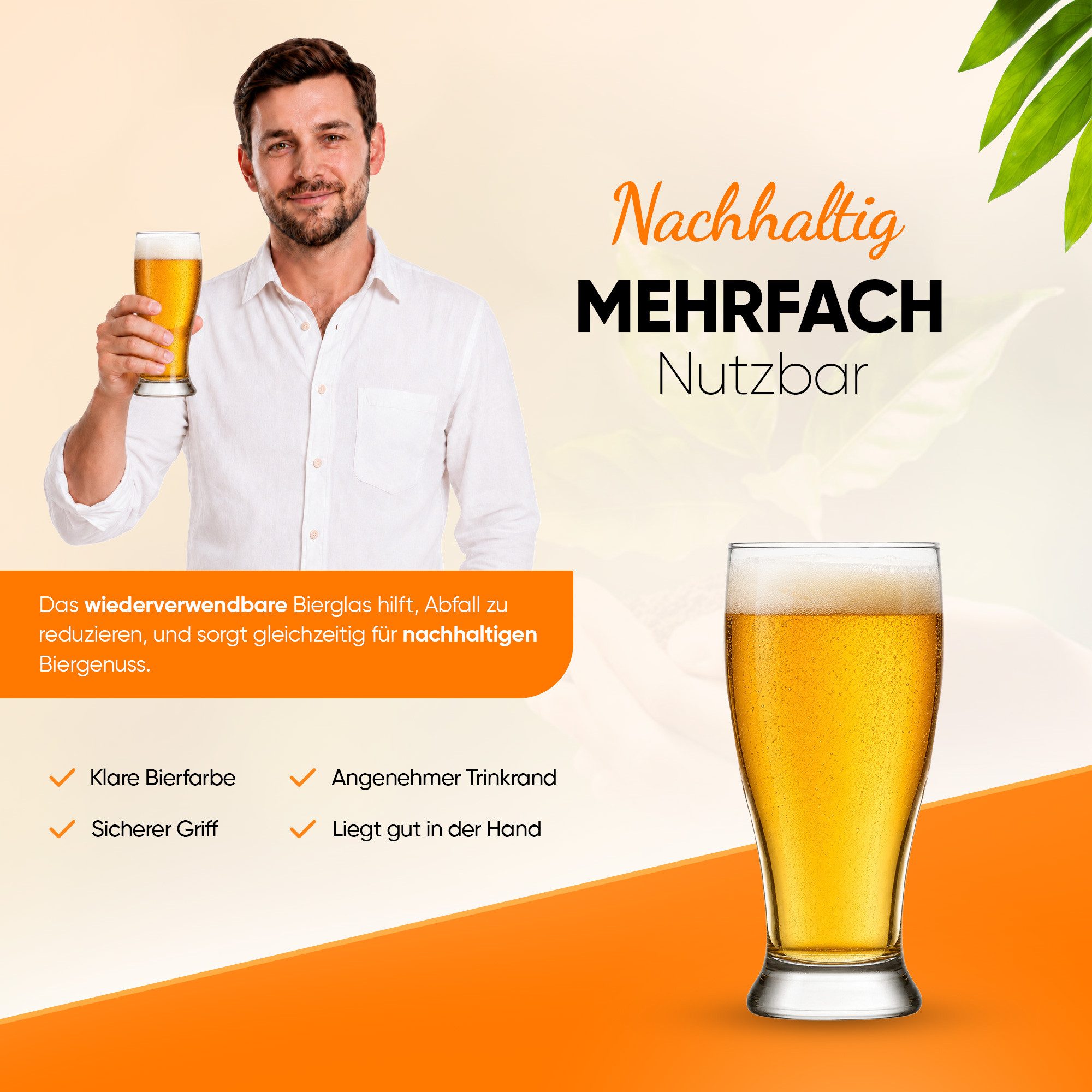 LAV Gläser-Set Brotto Bierglas, 6-tlg., Glas, 6er Set, 565ml, ideal für Biergenuss