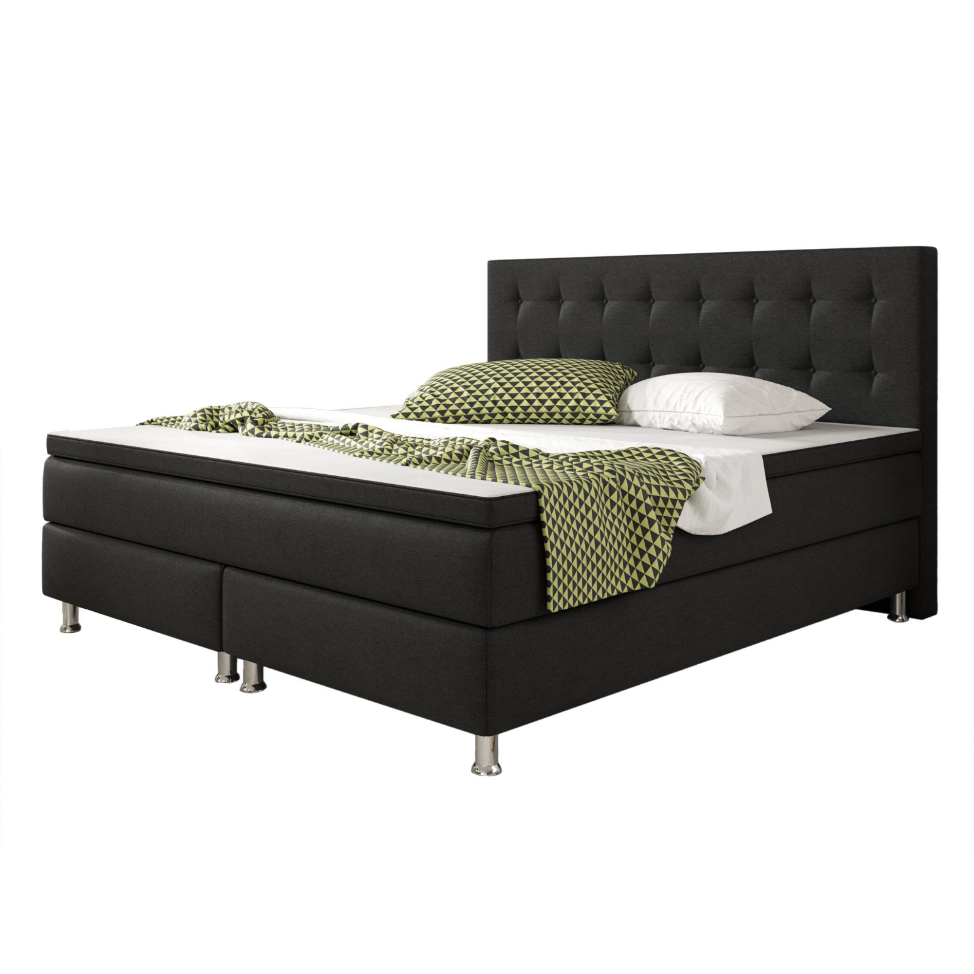 inter Boxspringbett Boxspringbett K-01 Webstoff (Komplettbett Set, Bett 180x200 cm inkl.Kopfteil mit 7-Zonenmatratzen und Topper), H3, SOFORT LIEFERBAR