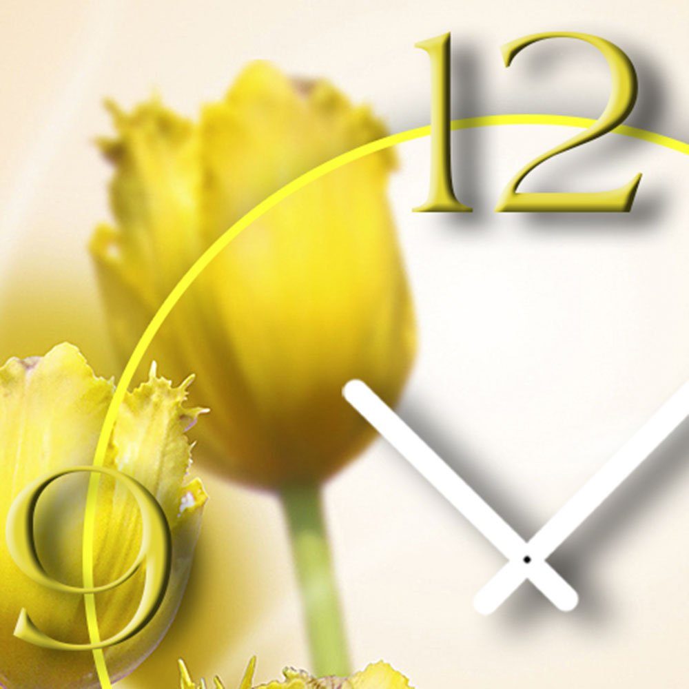 dixtime Wanduhr gelbe Tulpen Designer Design (Einzigartige modernes leise aus Wanduhren kein Wanduhr Alu-Dibond) 4mm 3D-Optik