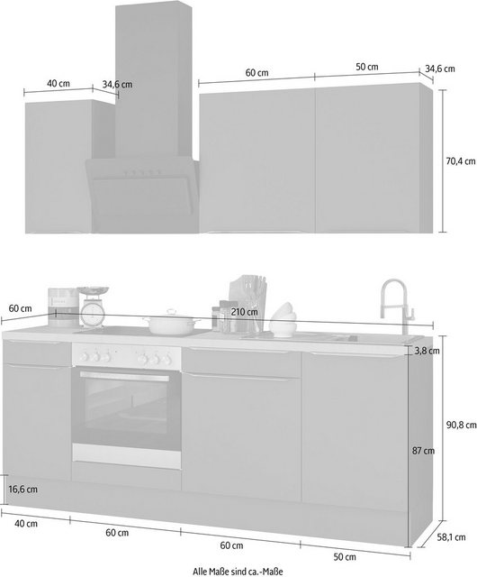 OPTIFIT Küchenzeile »Aken«, ohne E-Geräte, Breite 210 cm-Otto