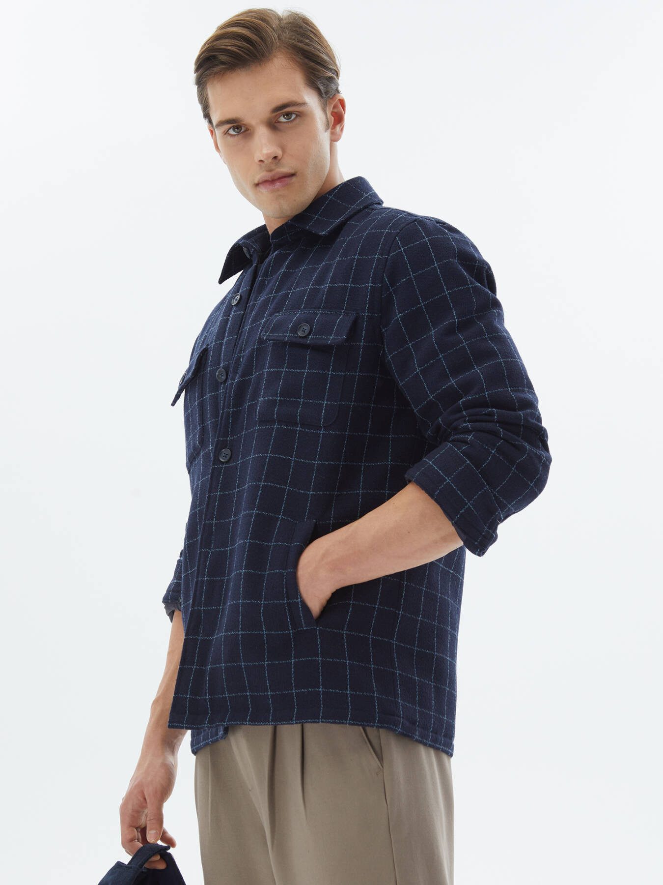 KİP Hemdbluse Karierte, gewebte Wollmischung im Regular Fit