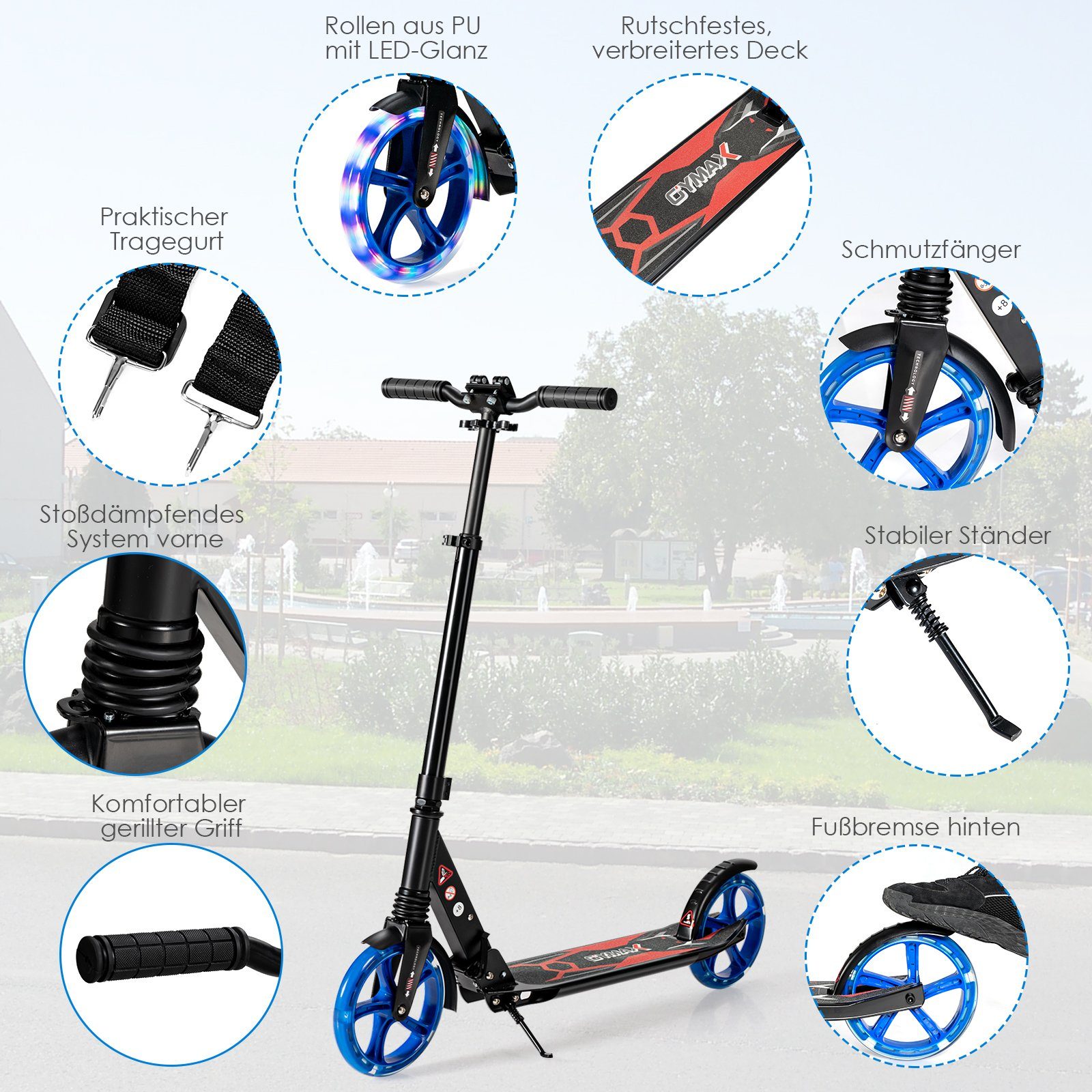 COSTWAY Scooter Tretroller, mit Leuchten, höhenverstellbar, klappbar
