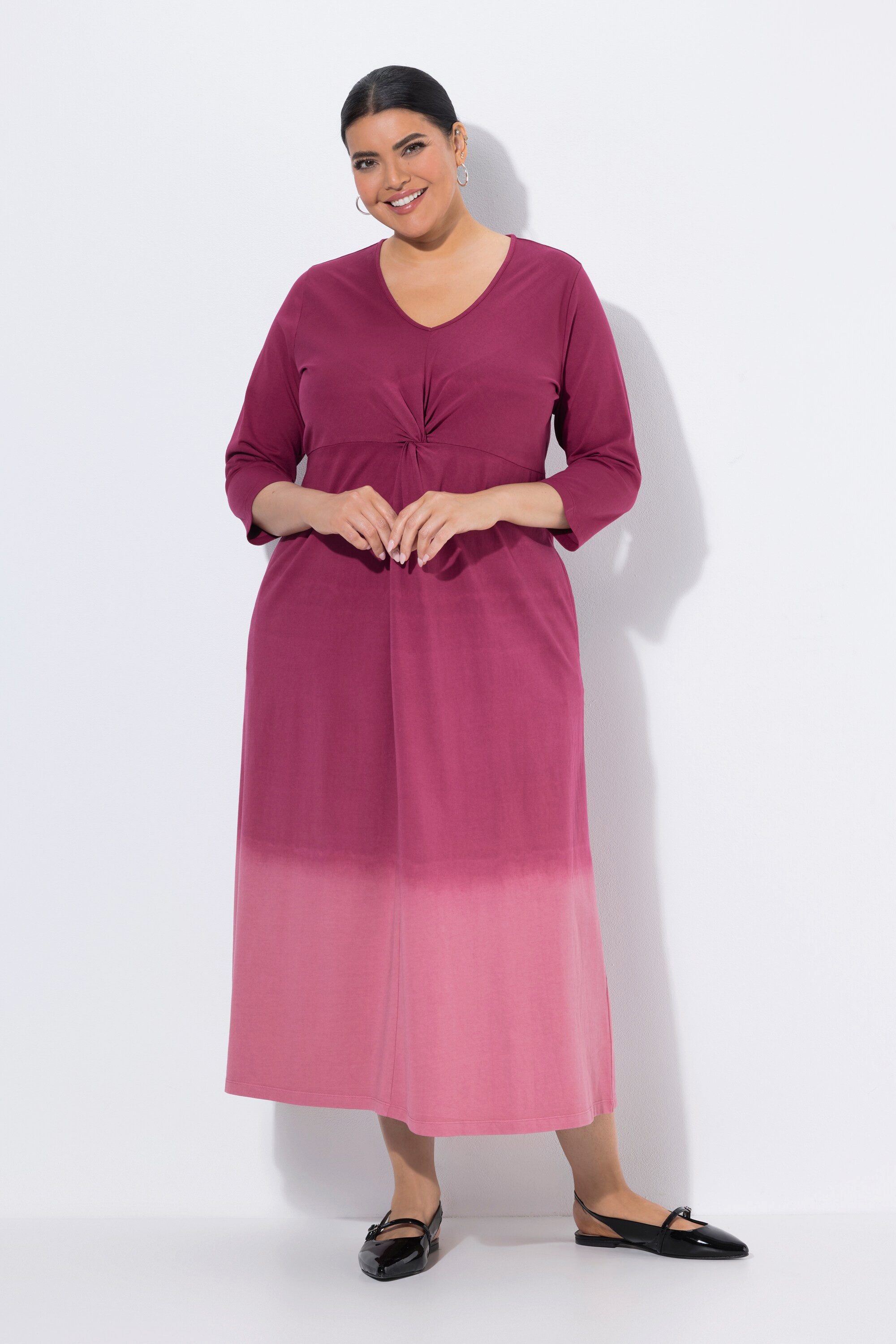 Maxikleid Jerseykleid Batikmuster A-Linie V-Ausschnitt
