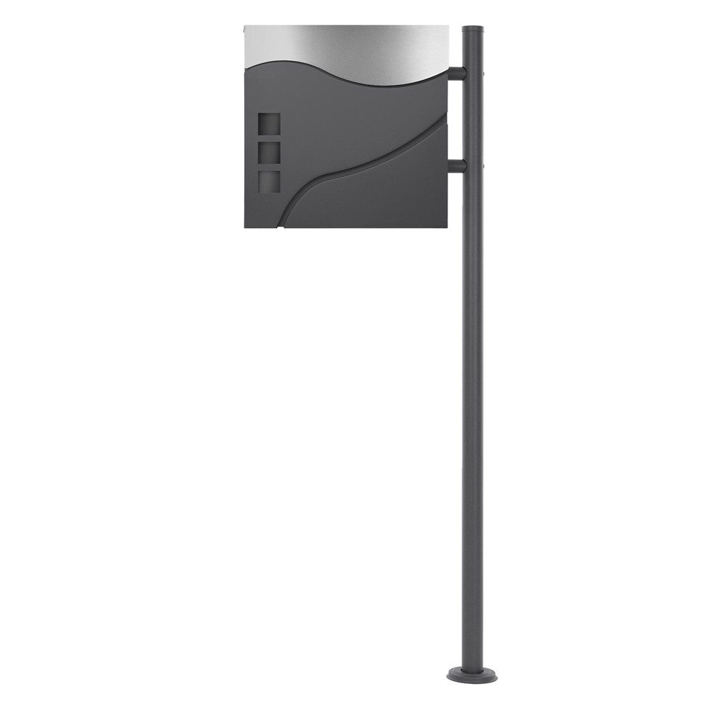 ML-DESIGN Standbriefkasten Wandbriefkasten Briefkasten Postkasten mit Zeitungsfach inkl. Standfuß, Briefkastenanlage mit Ständer Anthrazit 120cm Mailbox mit Pfosten