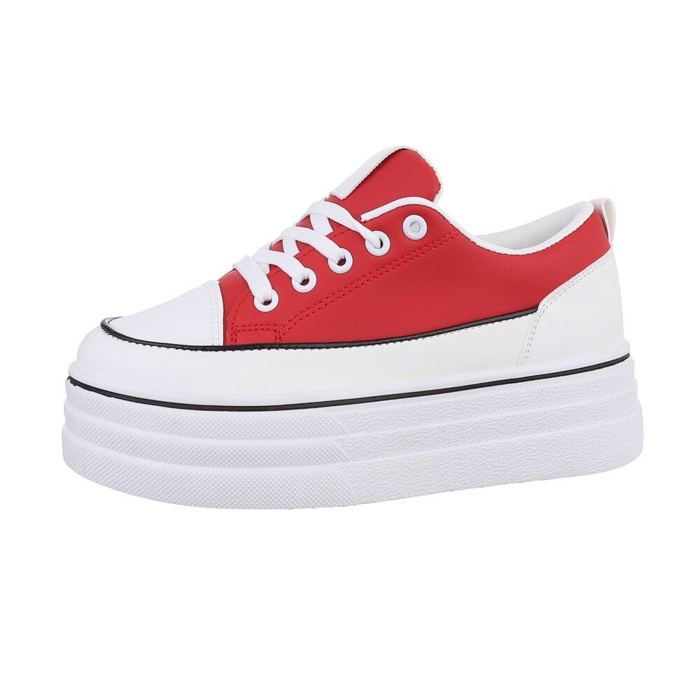 Ital-Design Damen Low-Top Freizeit Sneaker Flach Sneakers Low in Rot