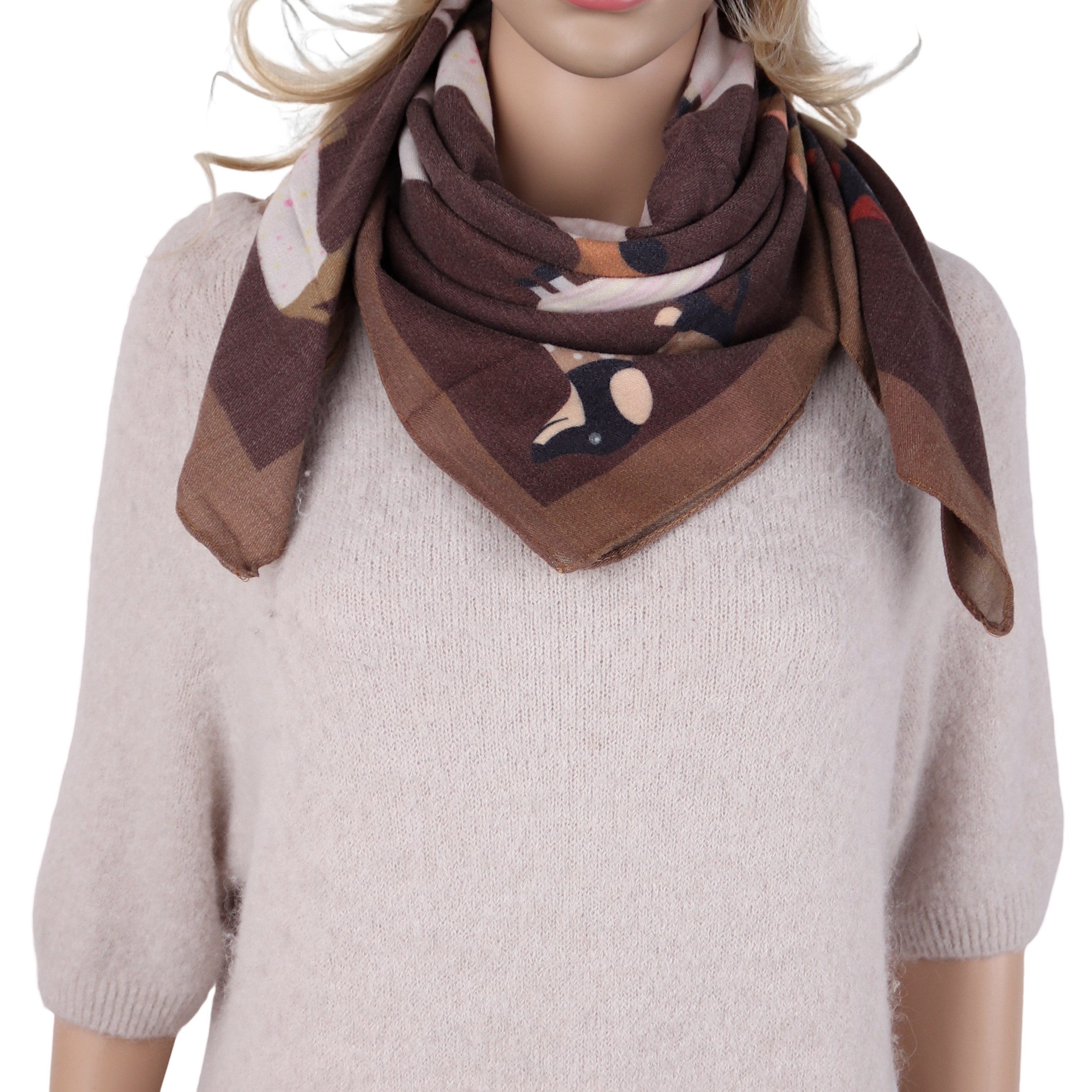 MIRROSI Nickituch Damen leicht angerautes Vierecktuch mit Dackel-Muster, aus Viskose, (Neue Kollektion Herbst/Winter 2026), ca. 88x88cm, warmes Halstuch für Herbst und Winter