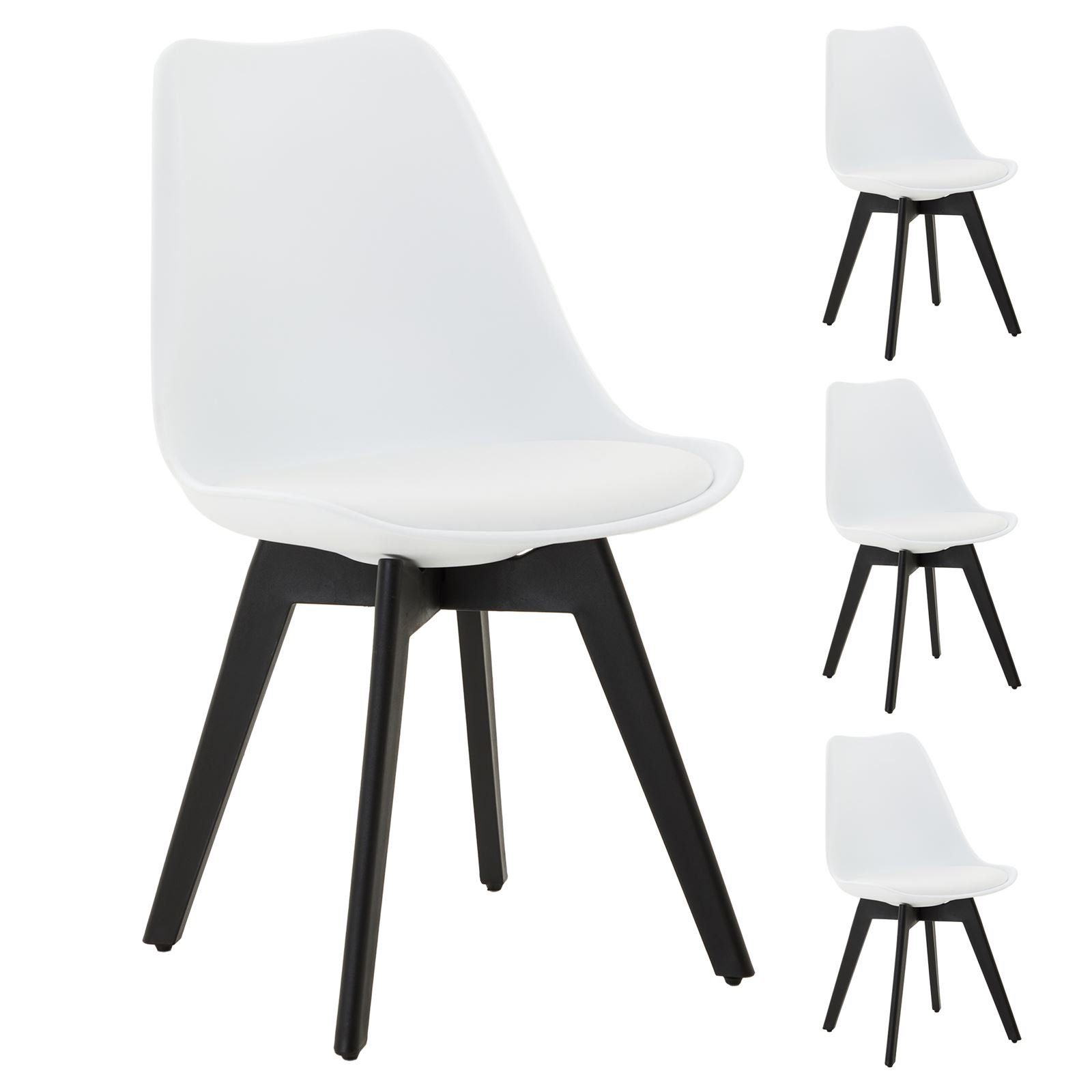 IDIMEX Esszimmerstuhl ROUEN (4 St), Esszimmerstuhl Kunststoff mit Sitzkissen aus Kunstleder nordischer Sti schwarz/weiß