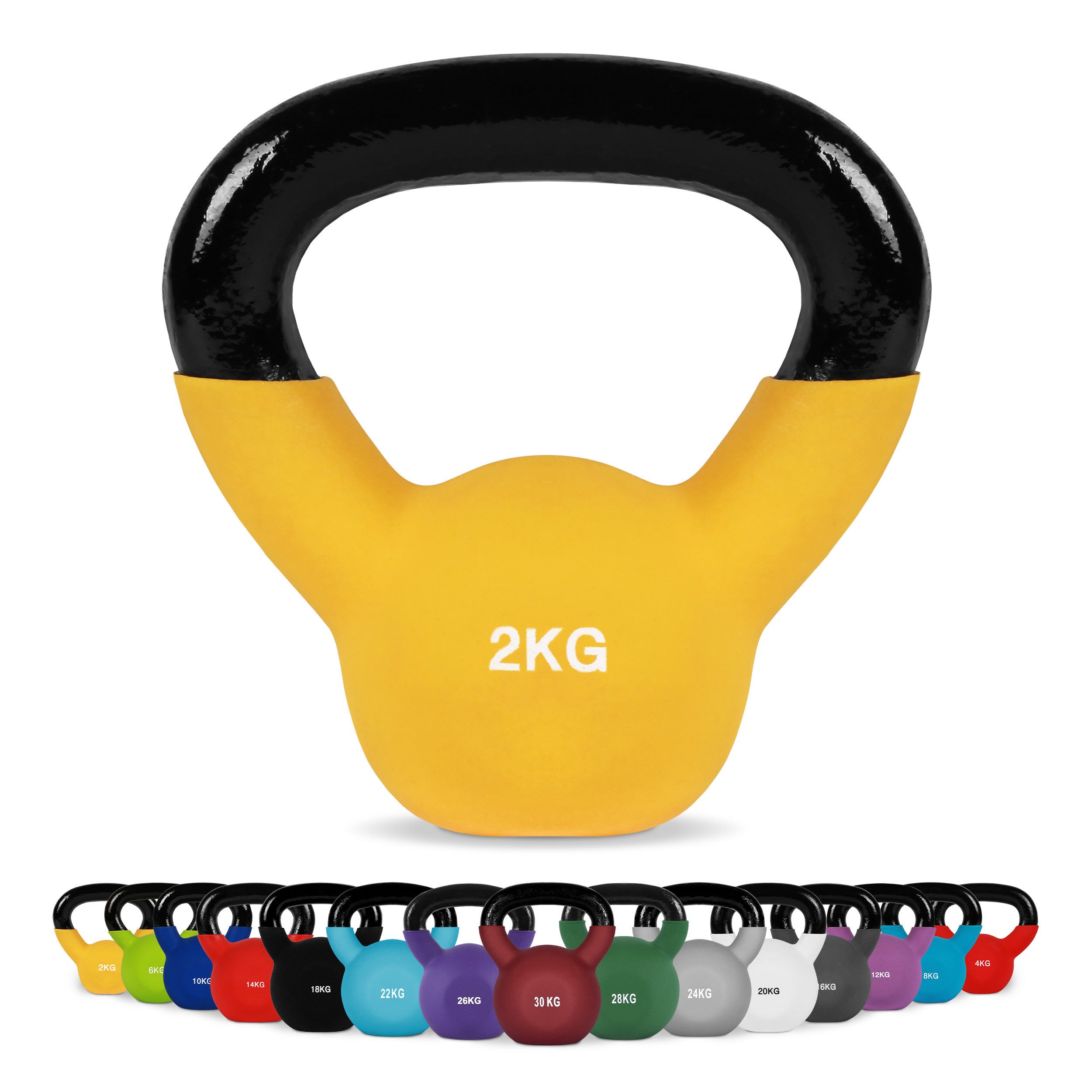MSports® Kettlebell Kettlebell Professional Neopren 2 – 30 kg inkl. Übungsposter