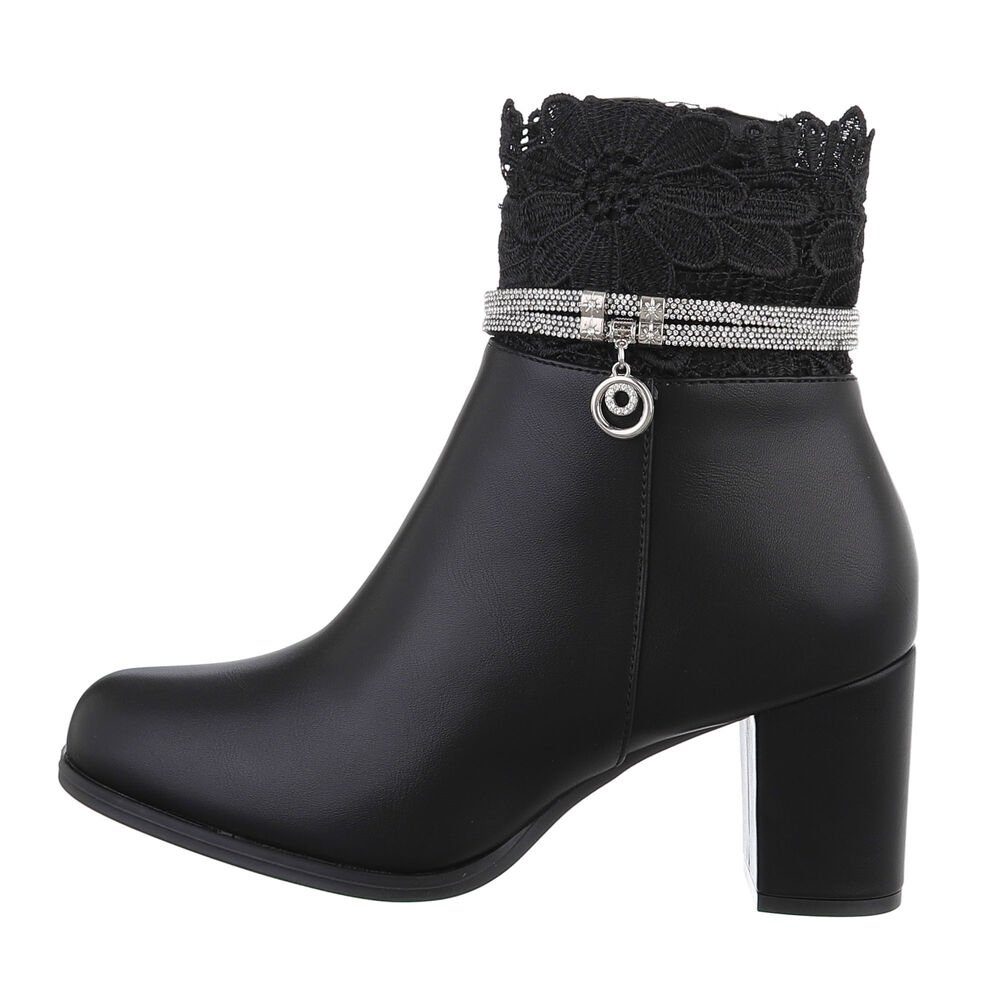 Ital-Design Damen Elegant High-Heel-Stiefelette Blockabsatz High-Heel  Stiefeletten in Schwarz