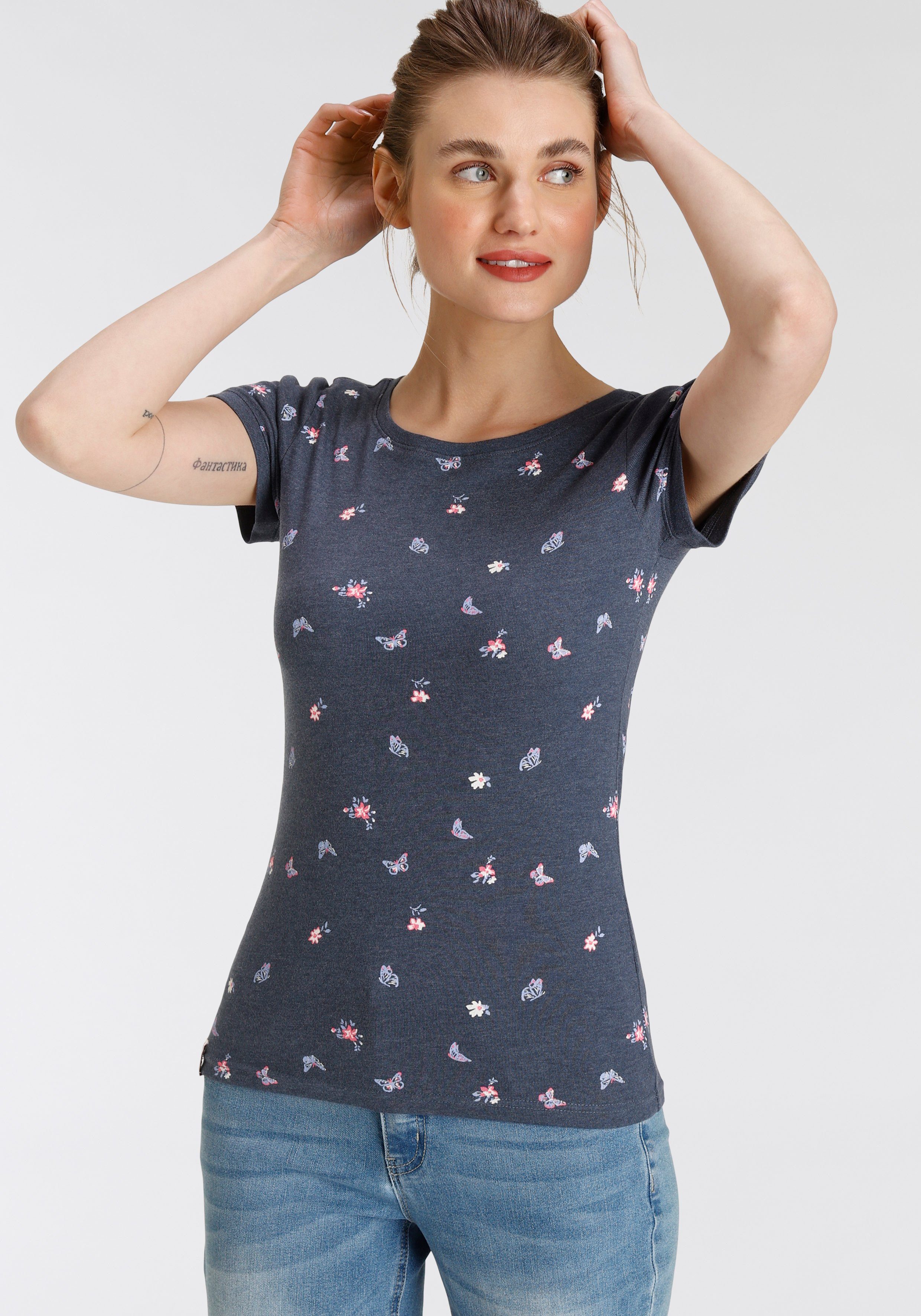 KangaROOS T-Shirt mit KOLLEKTION Schmetterling süßem & - Alloverdruck NEUE - Blumen