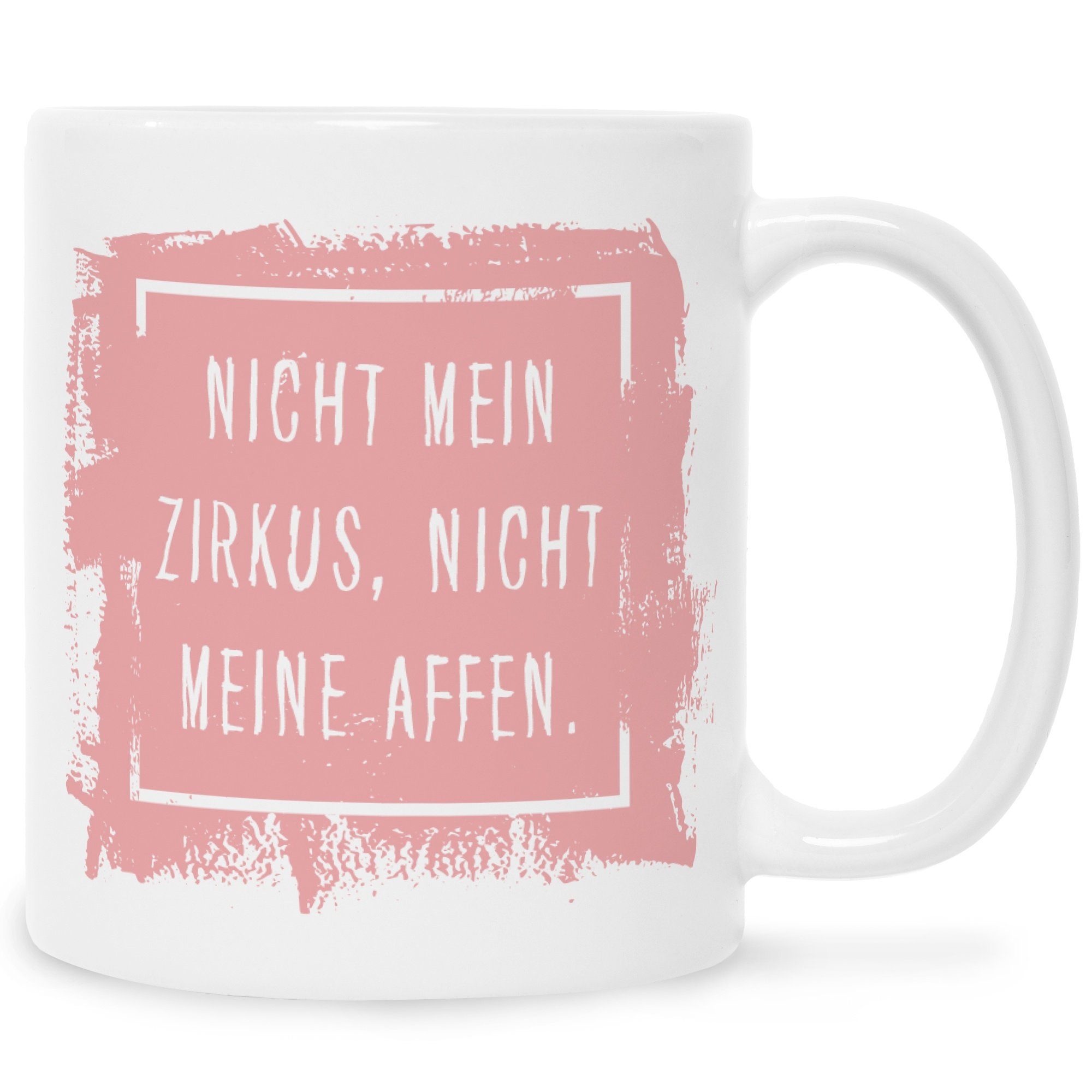 GRAVURZEILE Tasse mit Spruch - "Nicht mein Zirkus, nicht meine Affen", Keramik, Farbe: Weiß